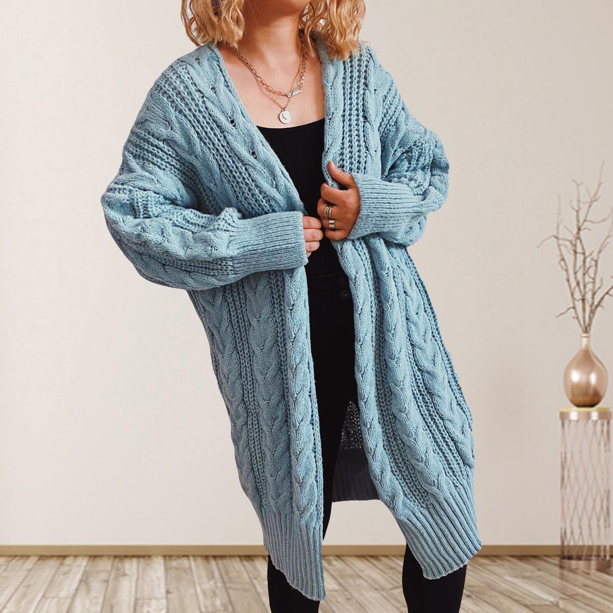 Cable-Knit Open Front Dropped Shoulder Cardigan Carauana Store