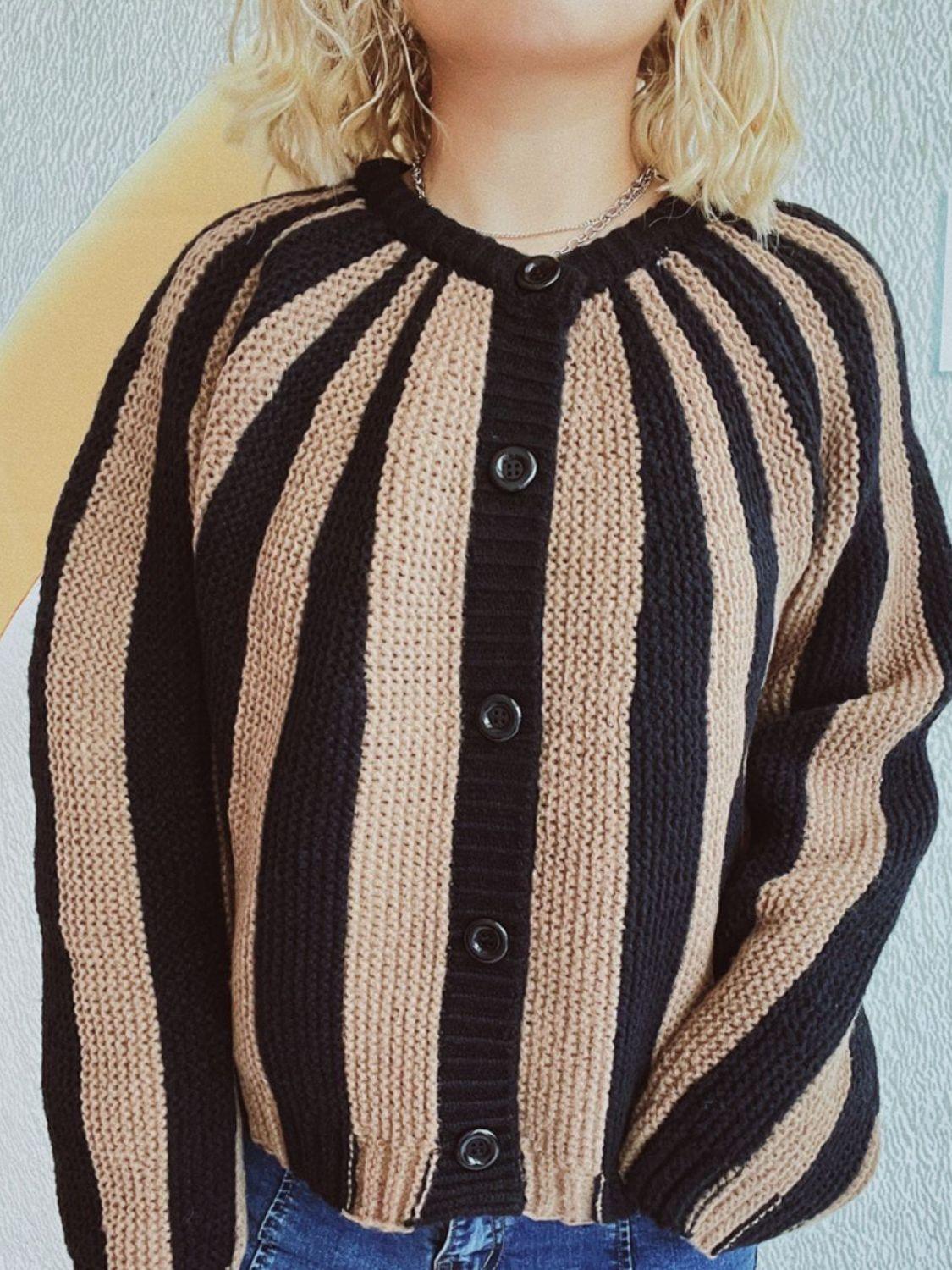 Contrast Stripes Button Down Long Sleeve Cardigan Carauana Store