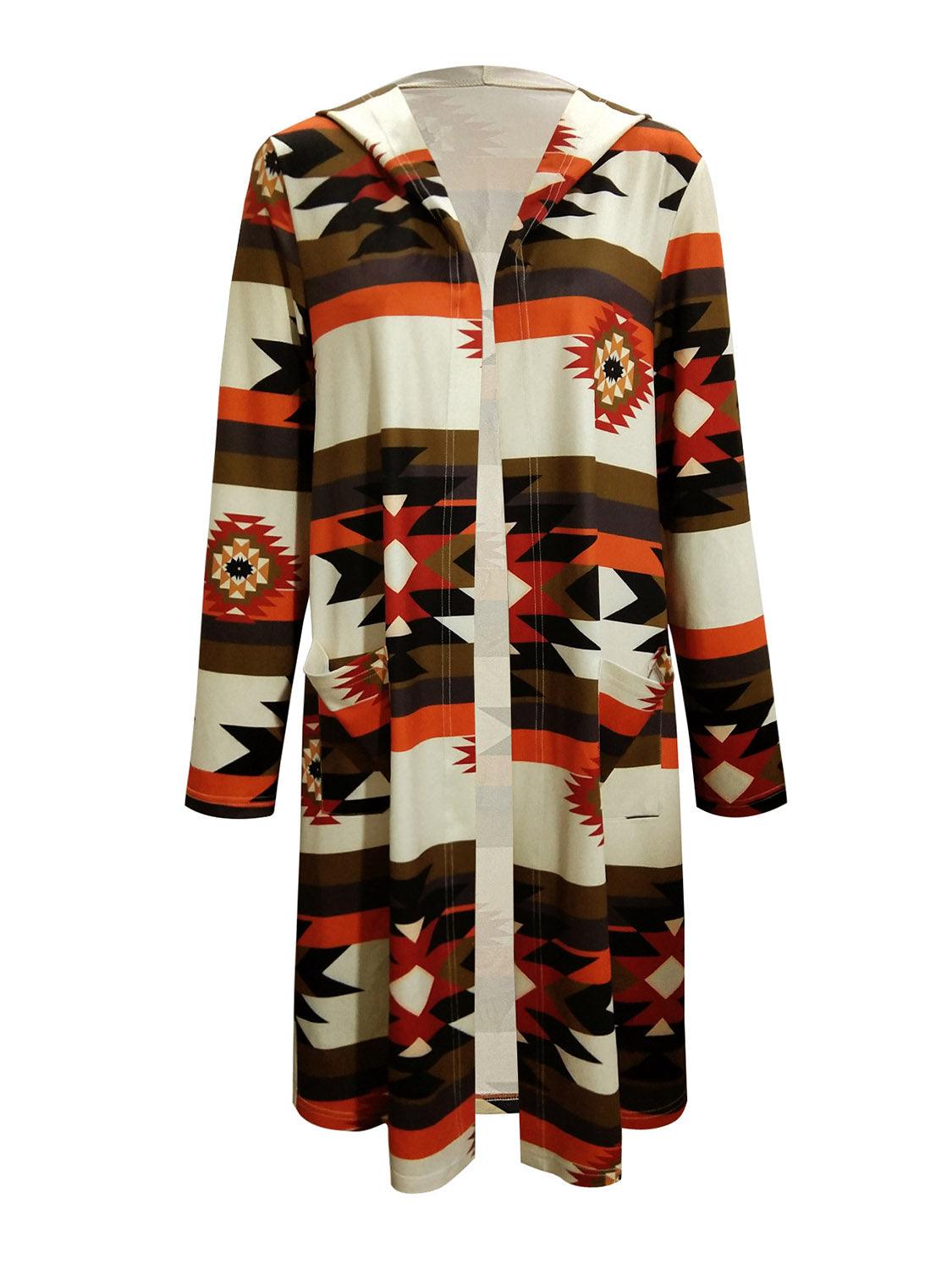 Geometric Hooded Cardigan with Pockets Carauana Store