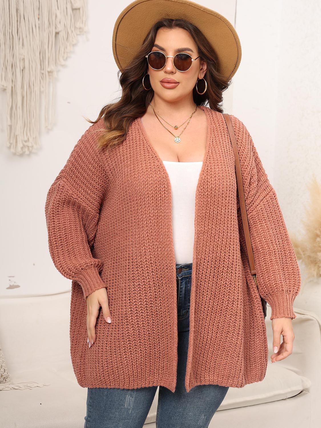 Plus Size Open Front Dropped Shoulder Knit Cardigan Carauana Store