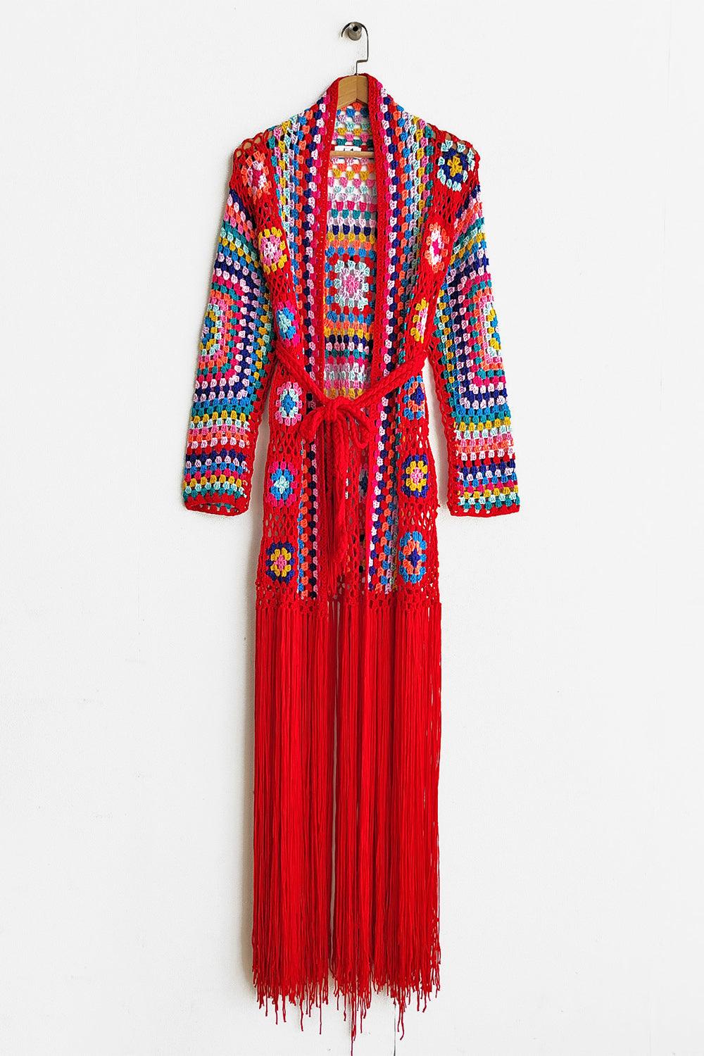 Fringe Tied Long Sleeve Cardigan Carauana Store