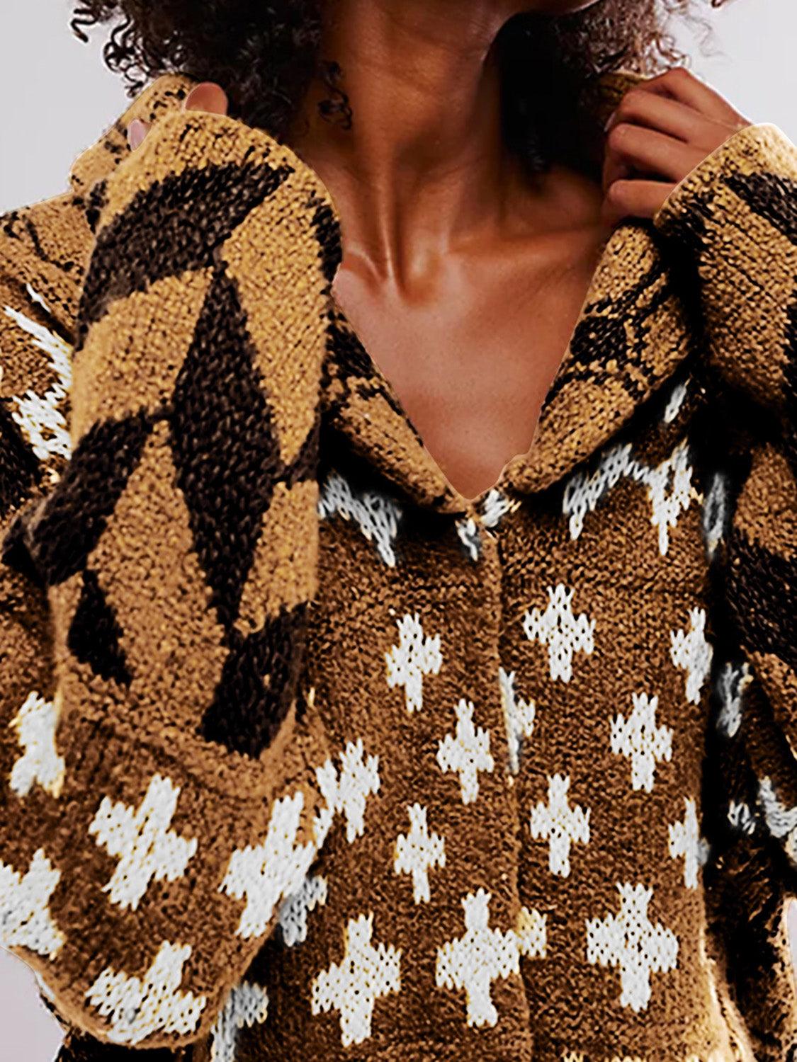 Collared Neck Long Sleeve Cardigan Carauana Store