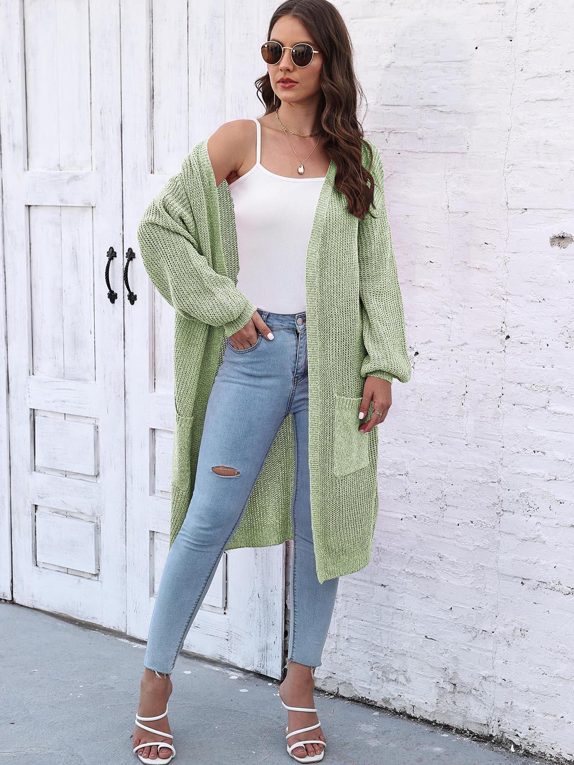 Open Front Longline Cardigan with Pockets Carauana Store
