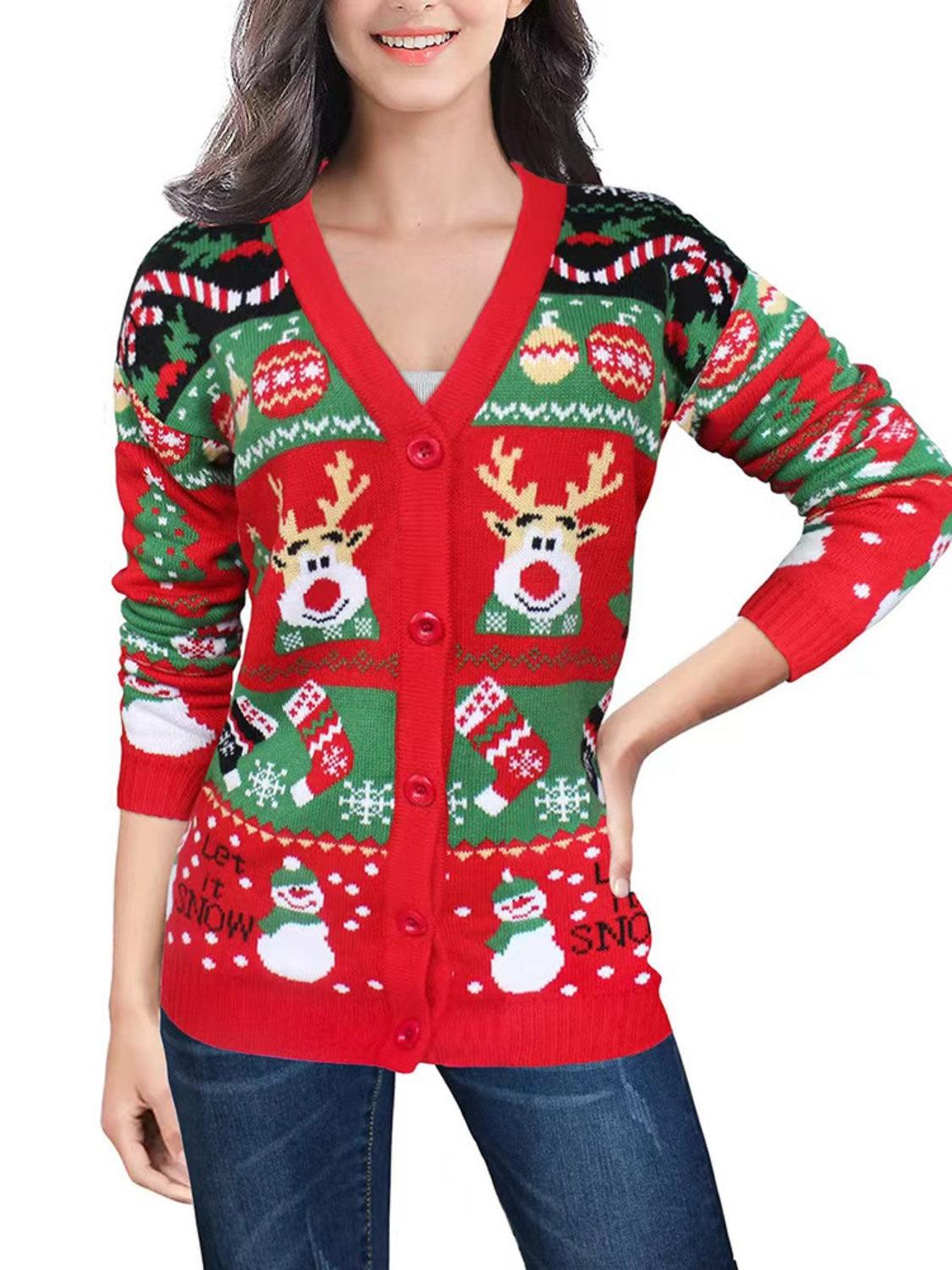 Reindeer Button Up Long Sleeve Cardigan Carauana Store