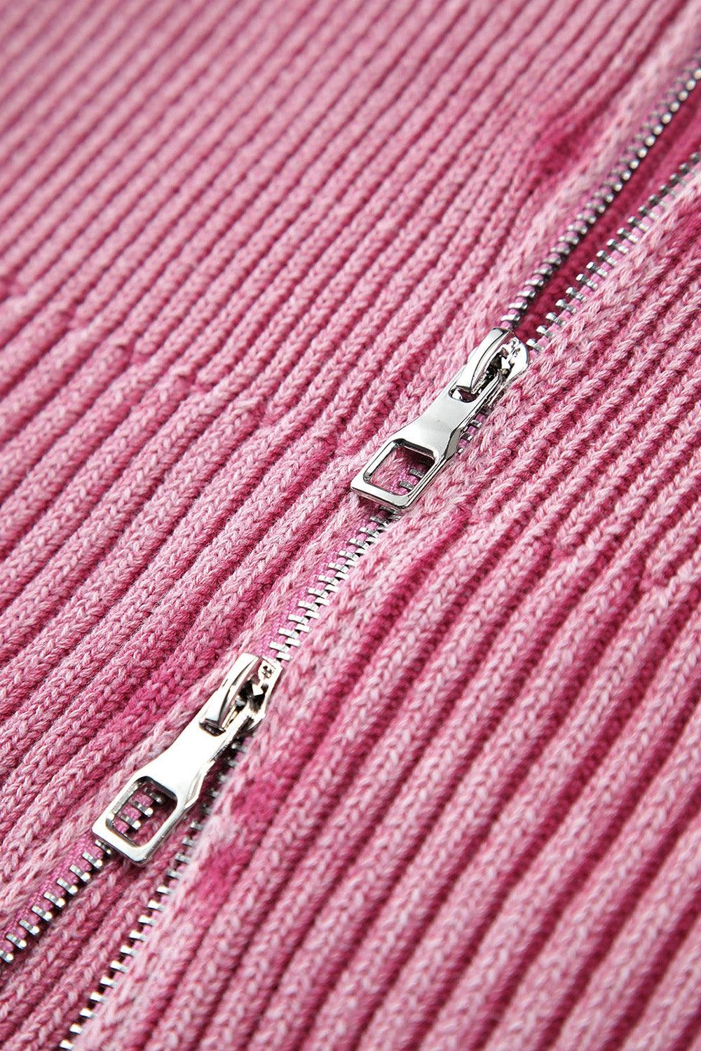 Double Take Ribbed Off-Shoulder Zip Up Long Sleeve Cardigan Carauana Store