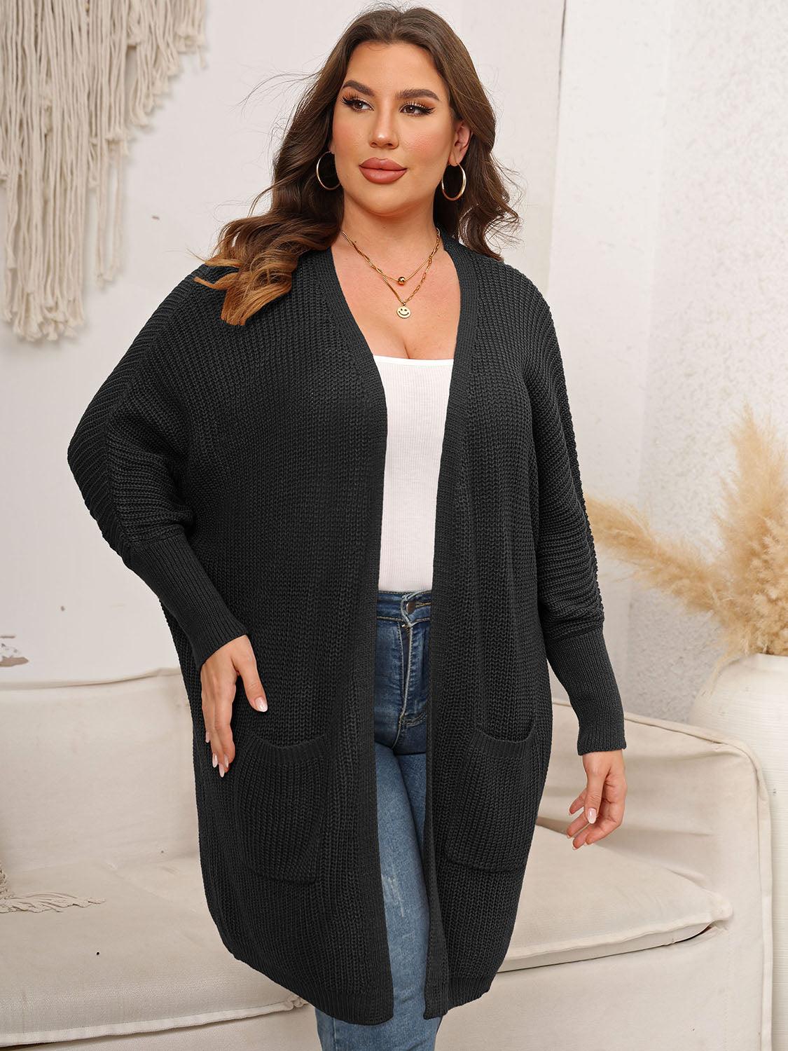 Plus Size Open Front Cardigan With Pockets Carauana Store