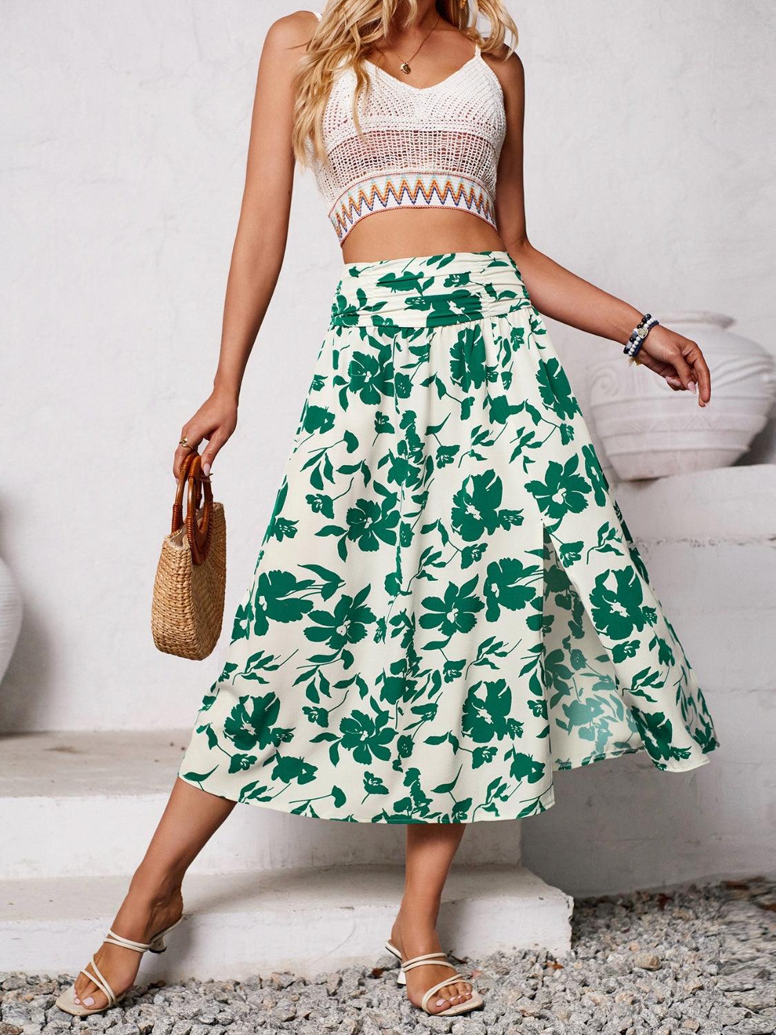 Slit Printed Midi Skirt Carauana Store