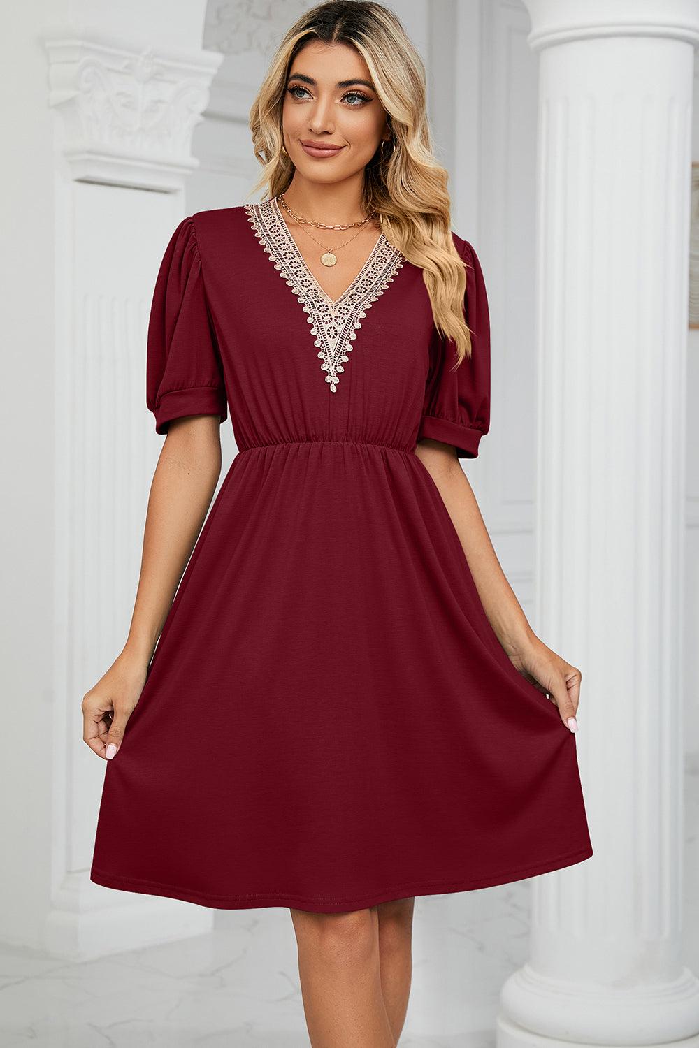 V-Neck Puff Sleeve Dress Carauana Store