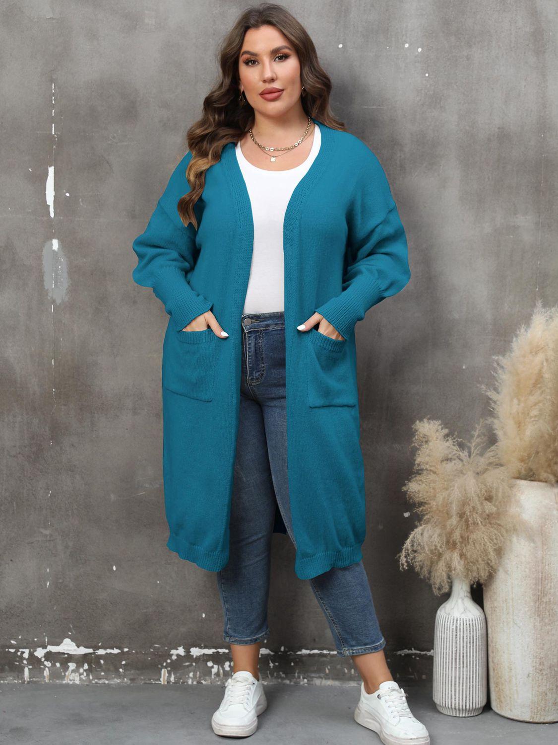 Plus Size Long Sleeve Pocketed Cardigan Carauana Store