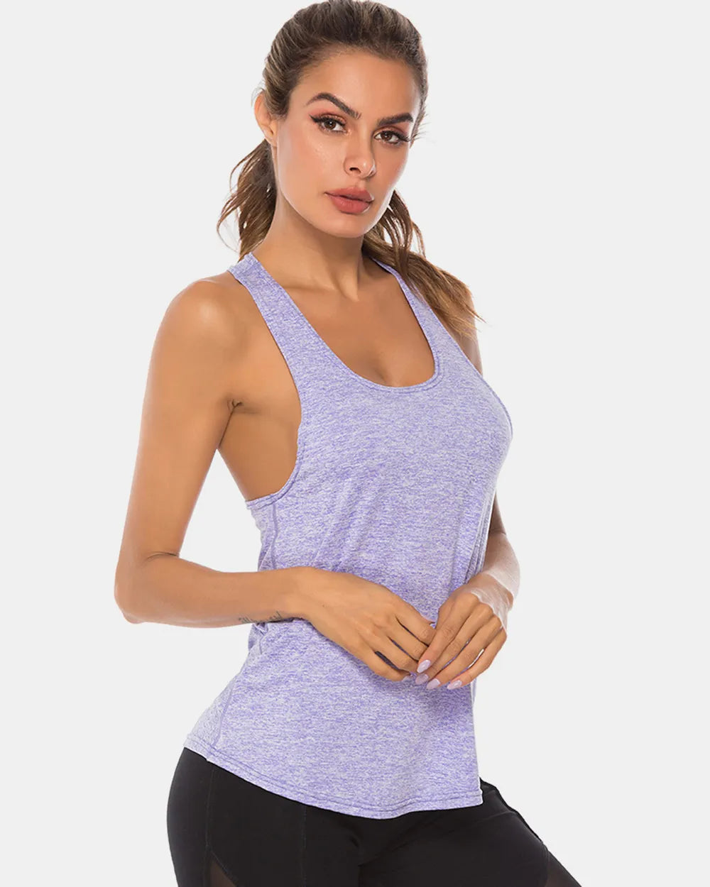 Full Size Scoop Neck Wide Strap Active Tank Carauana Store