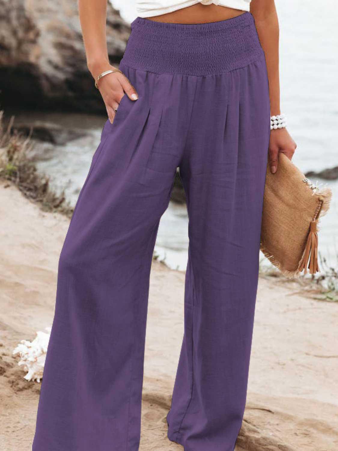 Full Size Smocked Waist Wide Leg Pants Carauana Store