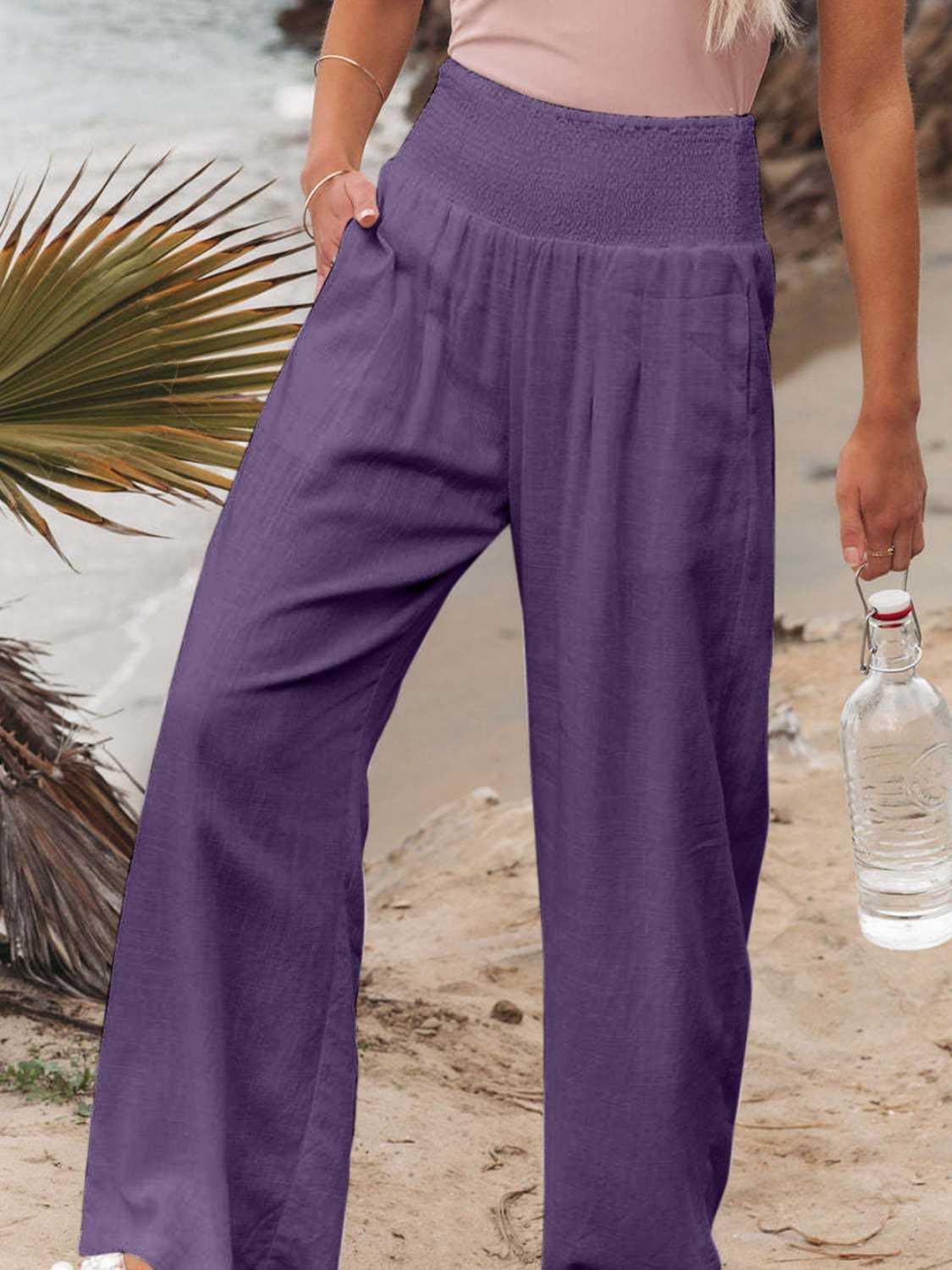 Full Size Smocked Waist Wide Leg Pants Carauana Store