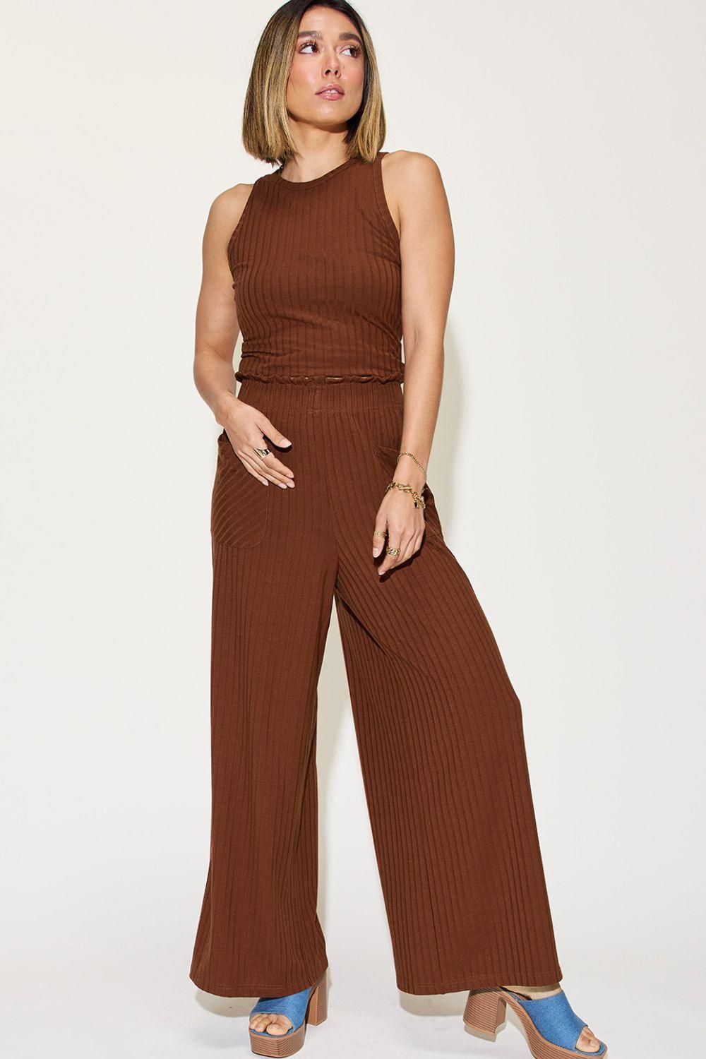 Basic Bae Full Size Ribbed Tank and Wide Leg Pants Set Carauana Store