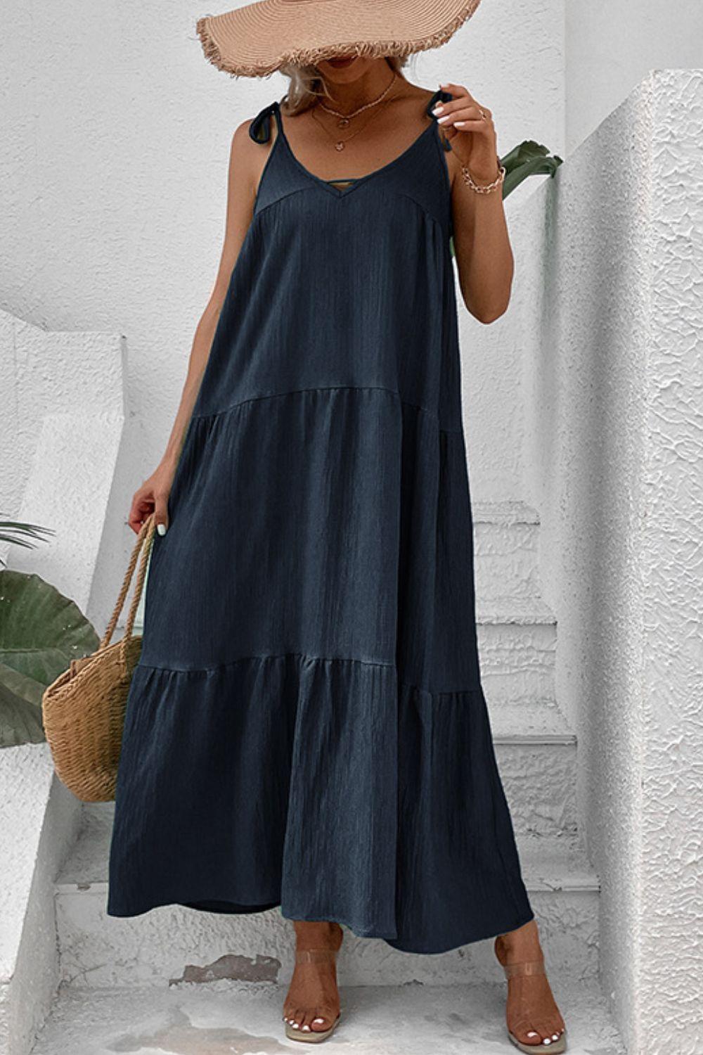 Tie-Shoulder Tiered Maxi Dress Carauana Store