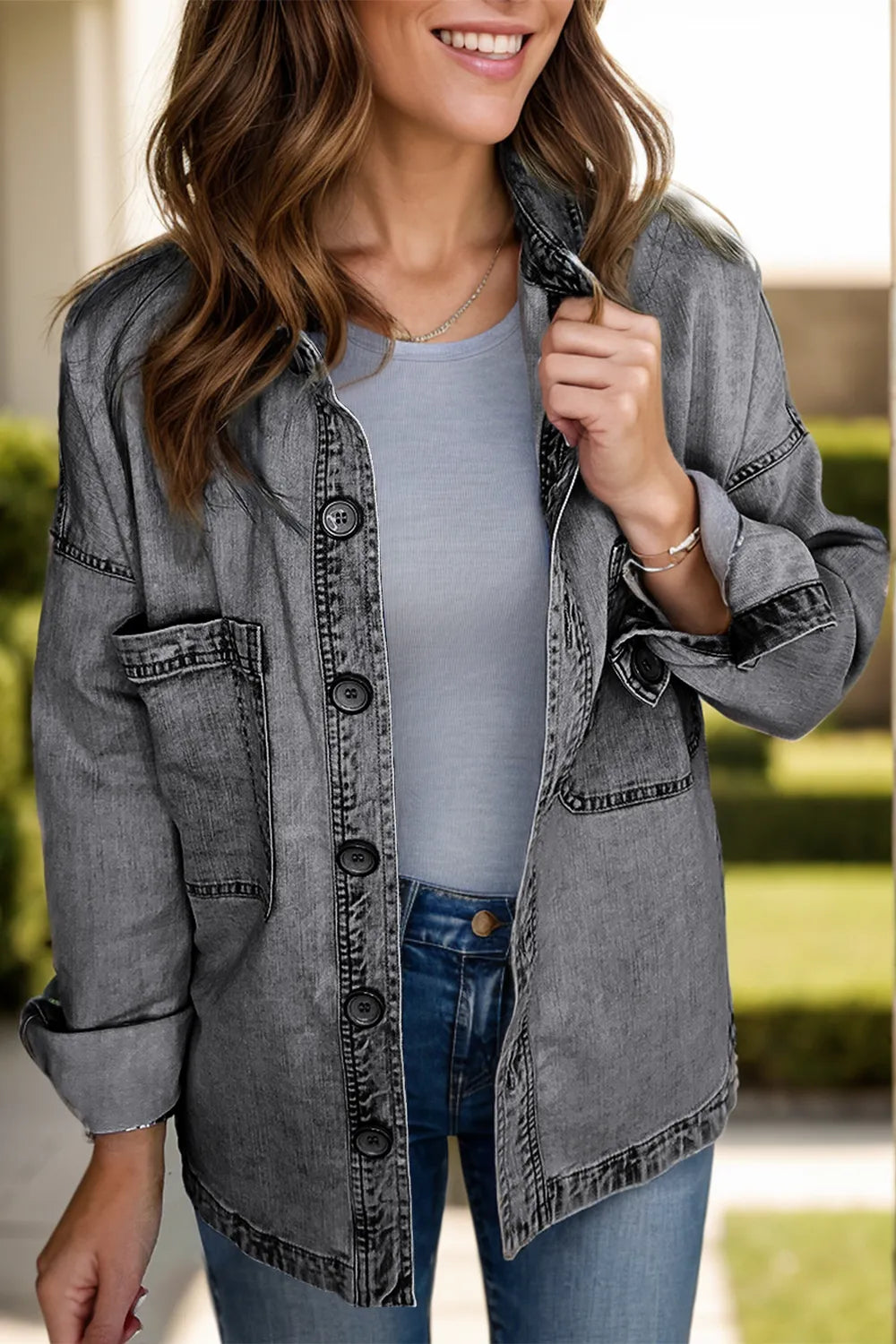 Button Up Long Sleeve Denim Jacket Carauana Store