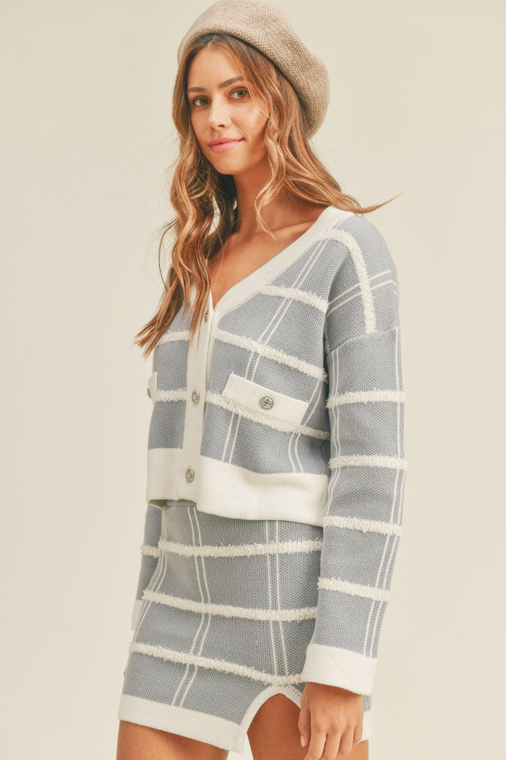 MABLE Plaid Button Down Sweater Cardigan and Mini Skirt Set Carauana Store