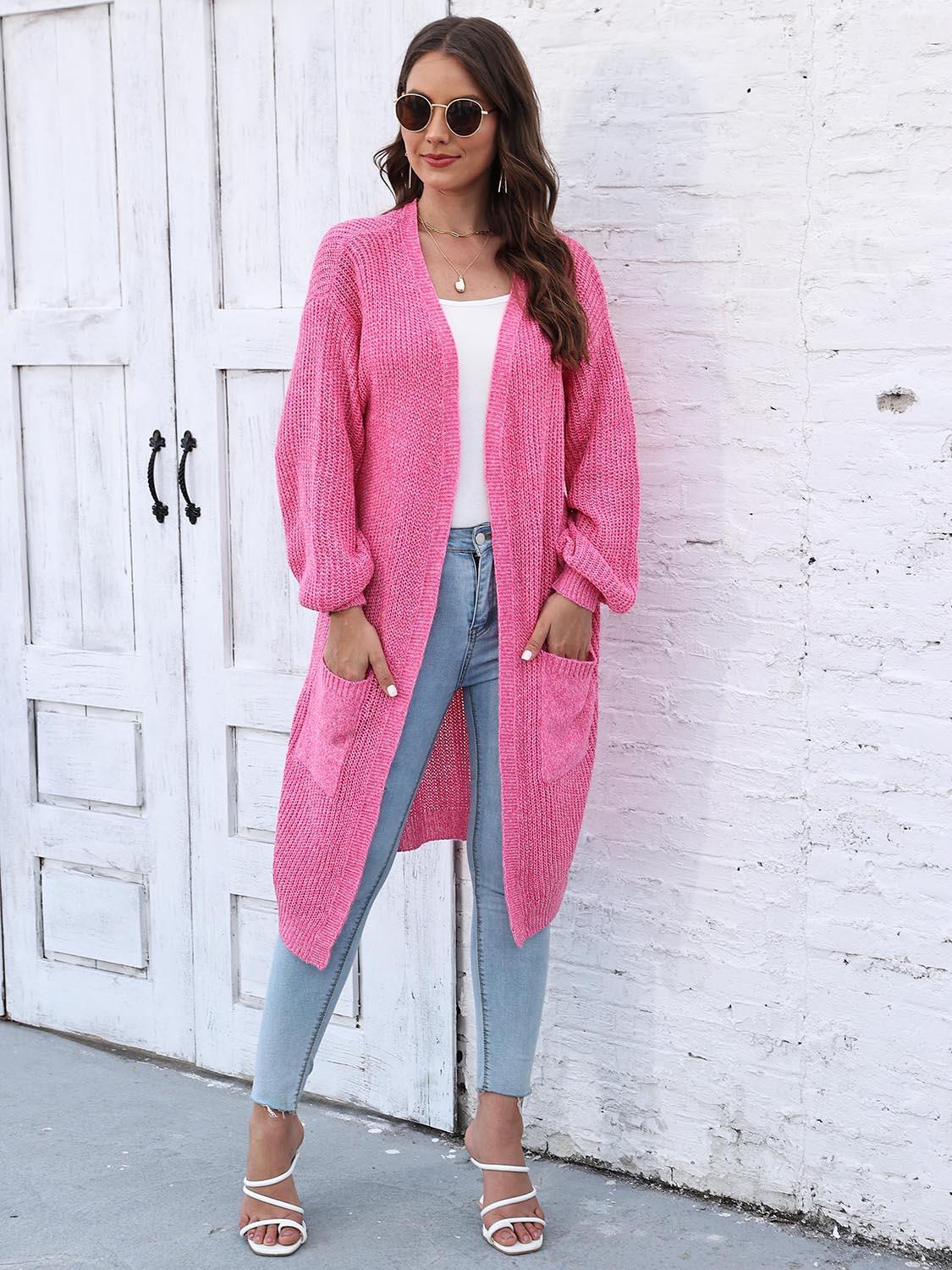 Open Front Longline Cardigan with Pockets Carauana Store