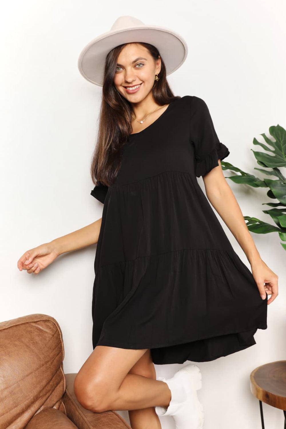 Double Take V-Neck Flounce Sleeve Tiered Dress Carauana Store