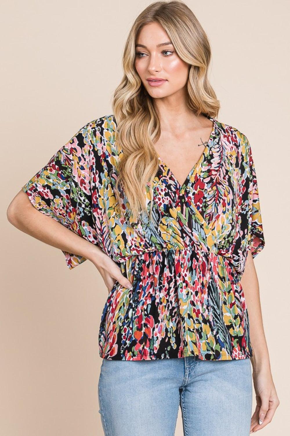 BOMBOM Printed Surplice Peplum Blouse Carauana Store