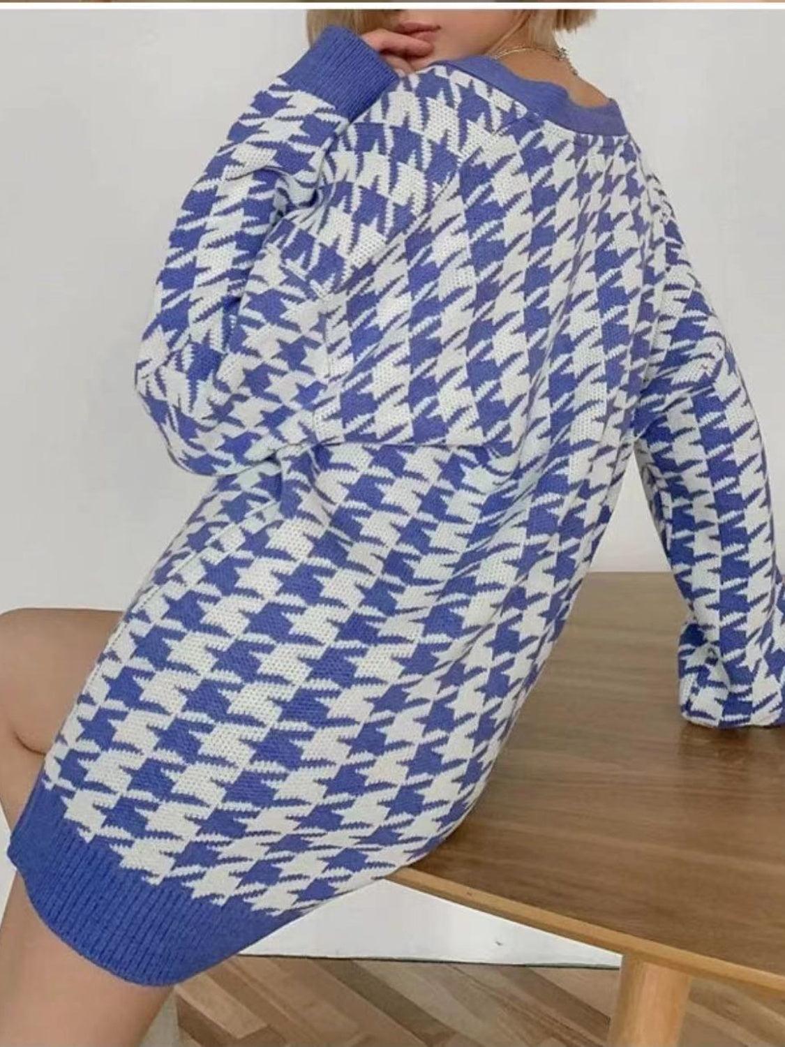 Houndstooth Button Up Long Sleeve Cardigan Carauana Store