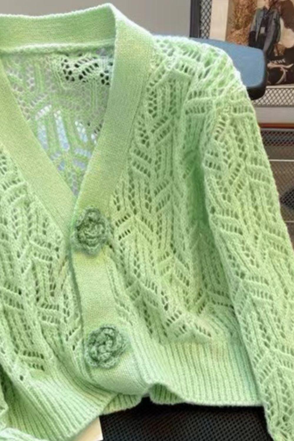 Openwork V-Neck Dropped Shoulder Cardigan Carauana Store