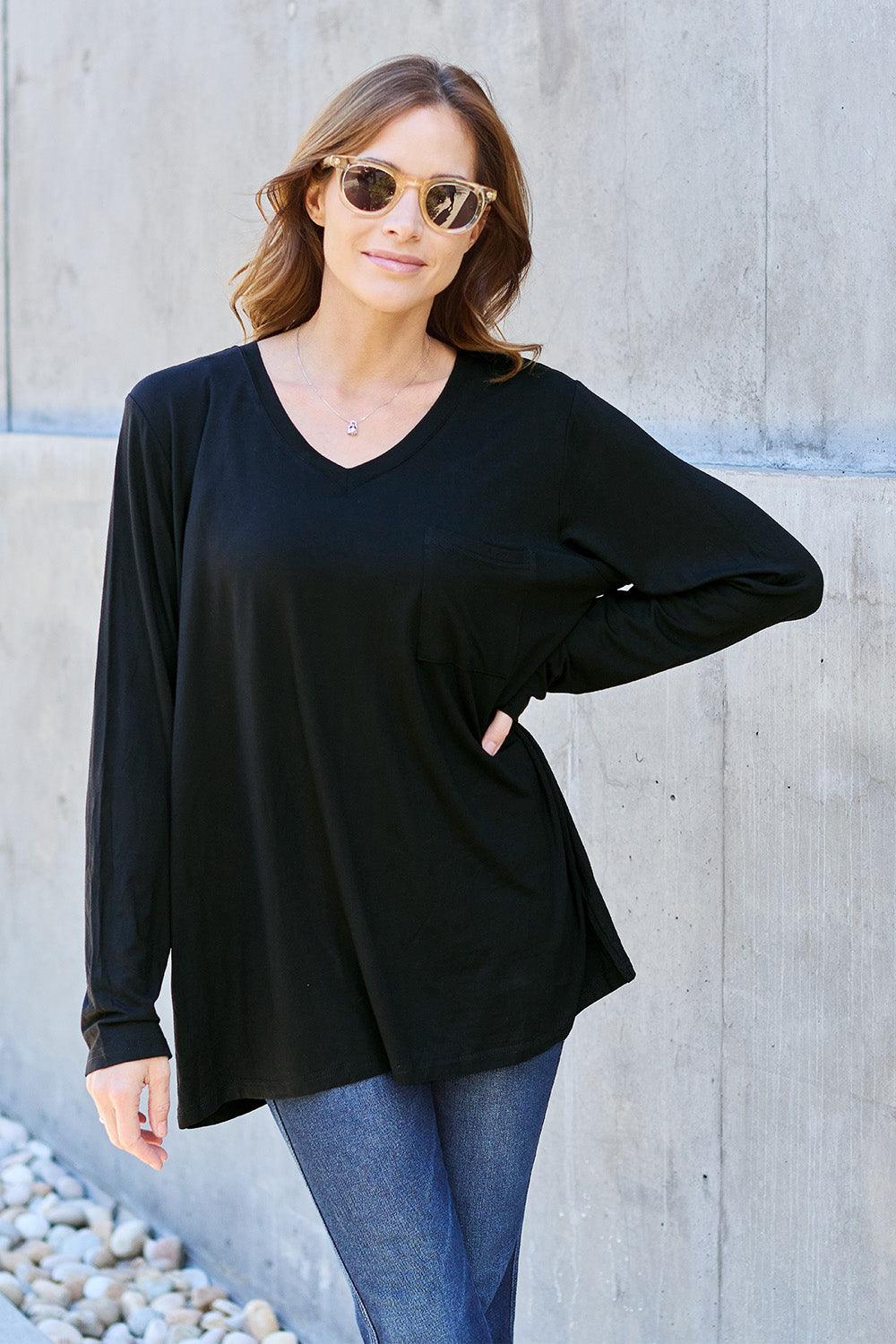 Basic Bae Full Size V-Neck Long Sleeve Top Carauana Store