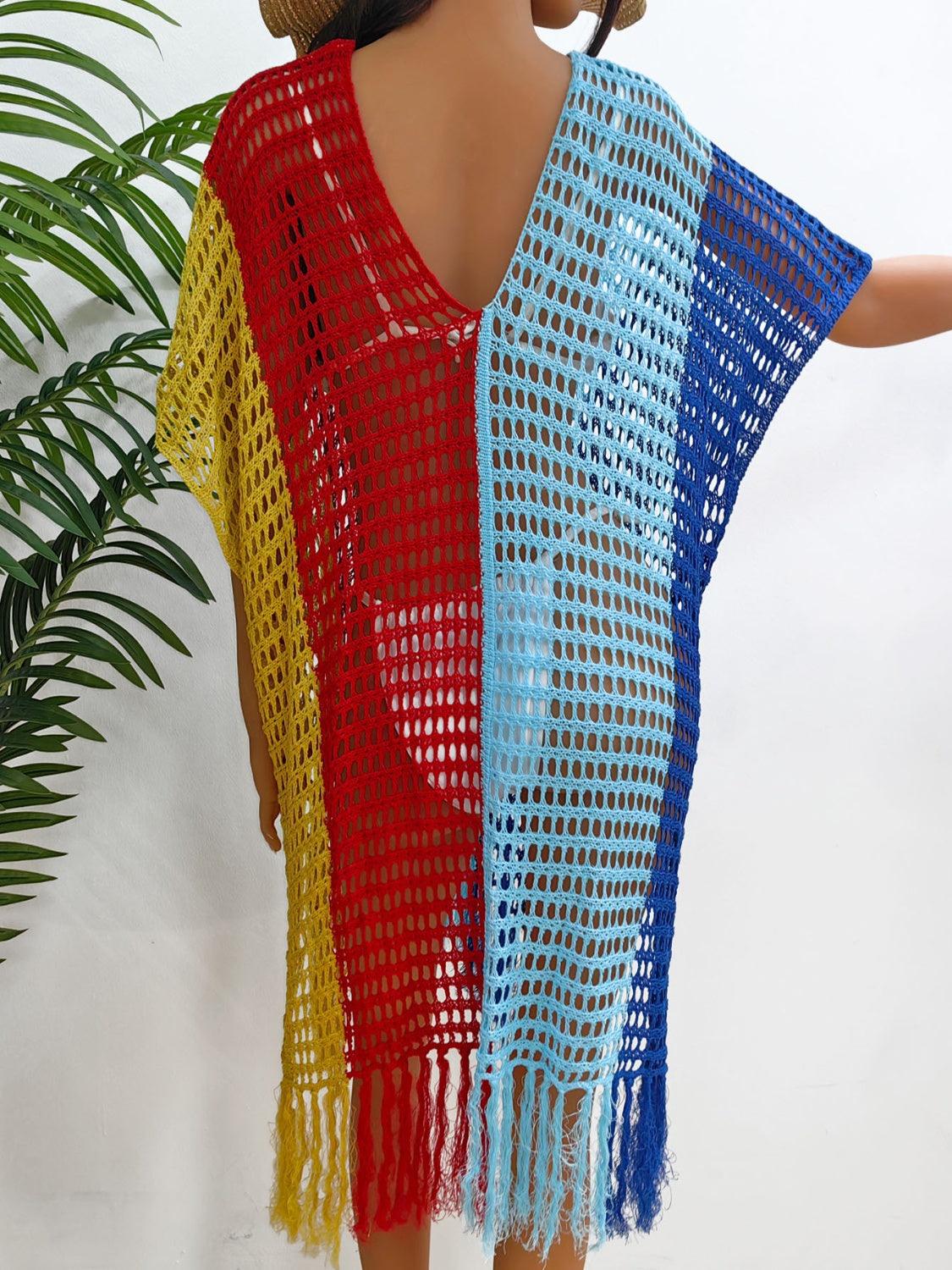 Fringe Color Block Scoop Neck Cover Up Carauana Store