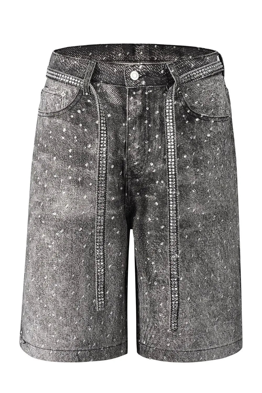 Men's Washed Rhinestone Denim Bermuda Shorts Carauana Store