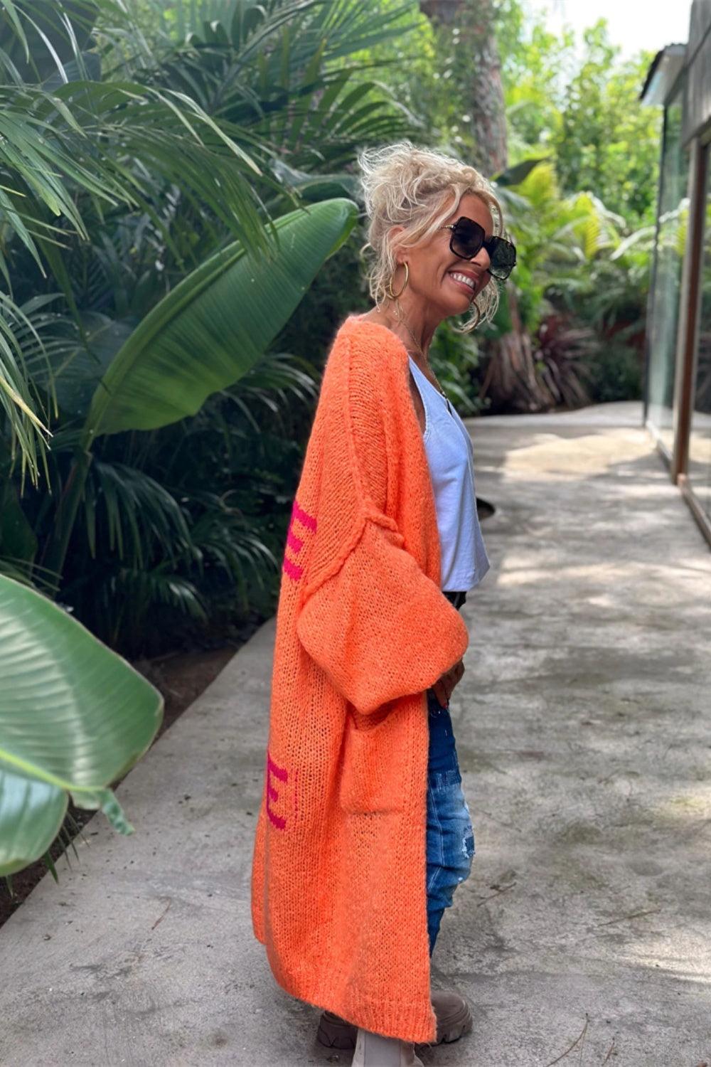 Letter Dropped Shoulder Long Sleeve Cardigan Carauana Store