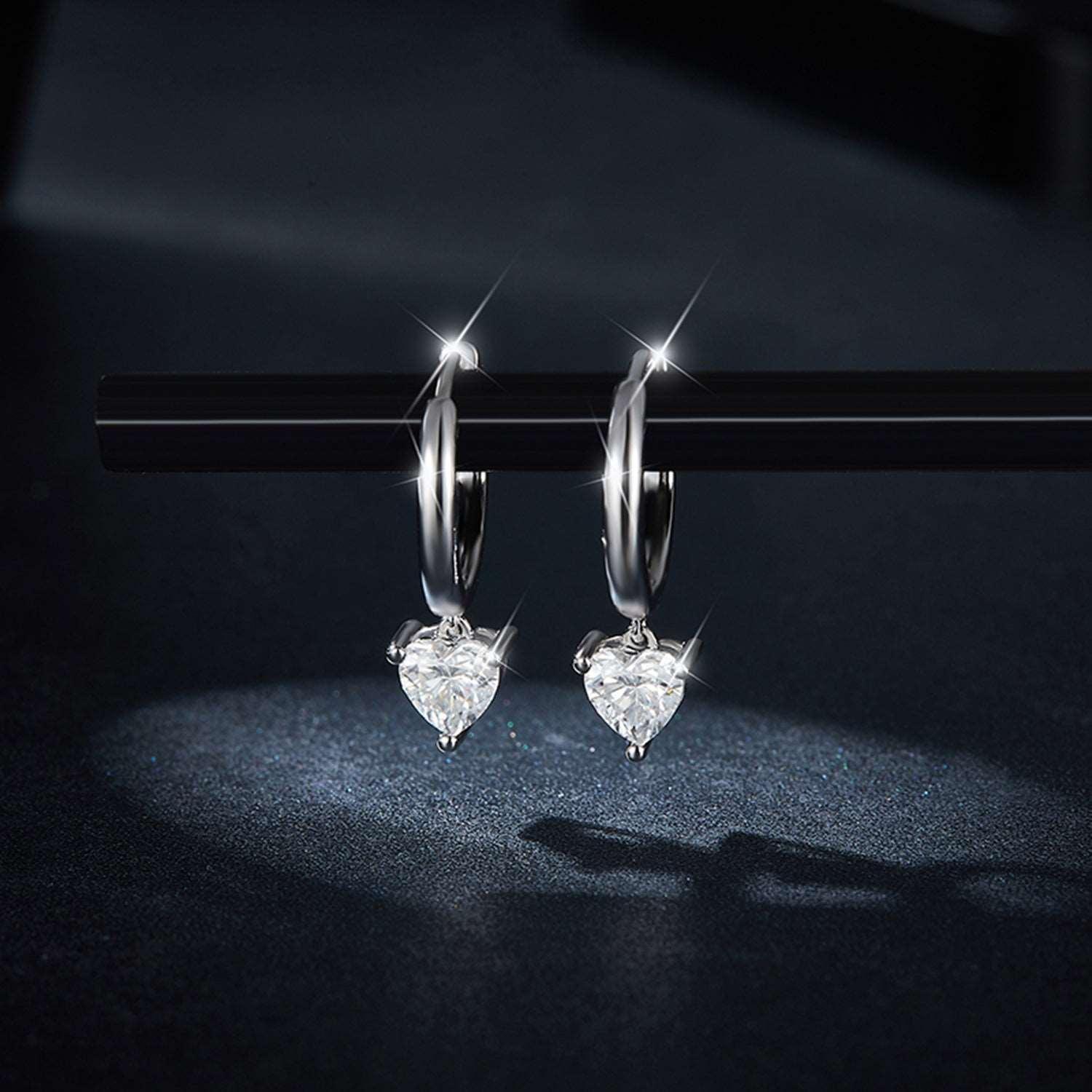 1 Carat Moissanite 925 Sterling Silver Heart Earrings Carauana Store
