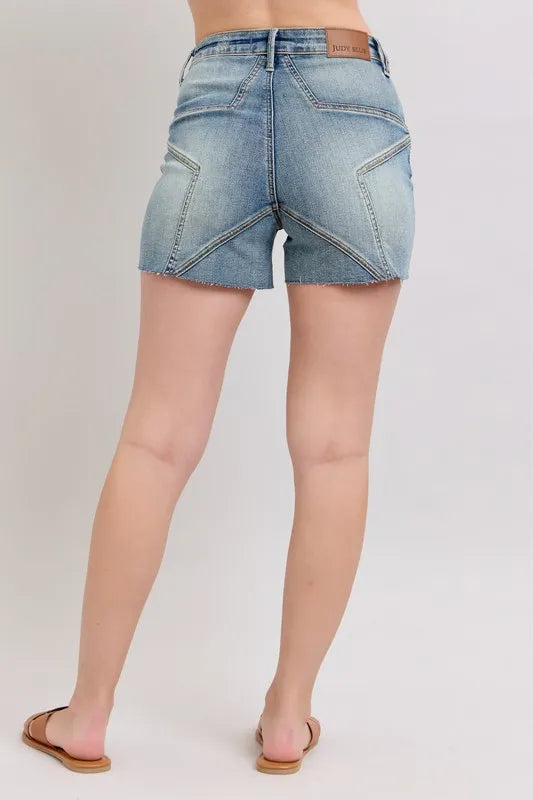 Judy Blue Full Size High Waist Star Seam Detail Denim Shorts Plus Size Carauana Store