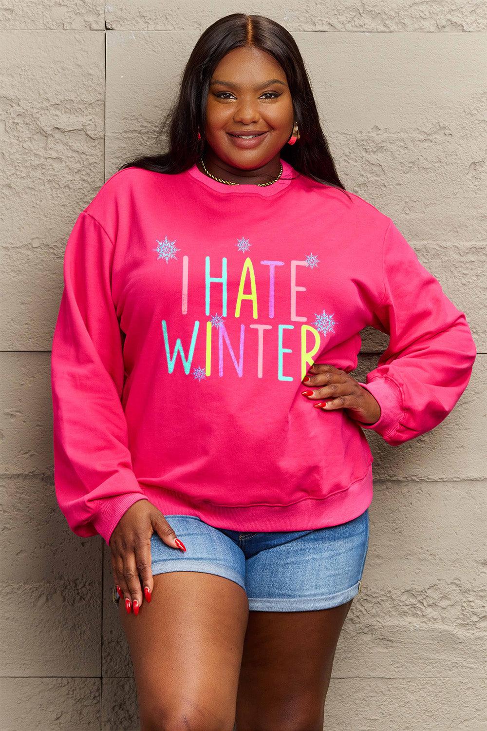 Simply Love Full Size I HATE WINTER Dropped Shoulder Sweatshirt Carauana Store