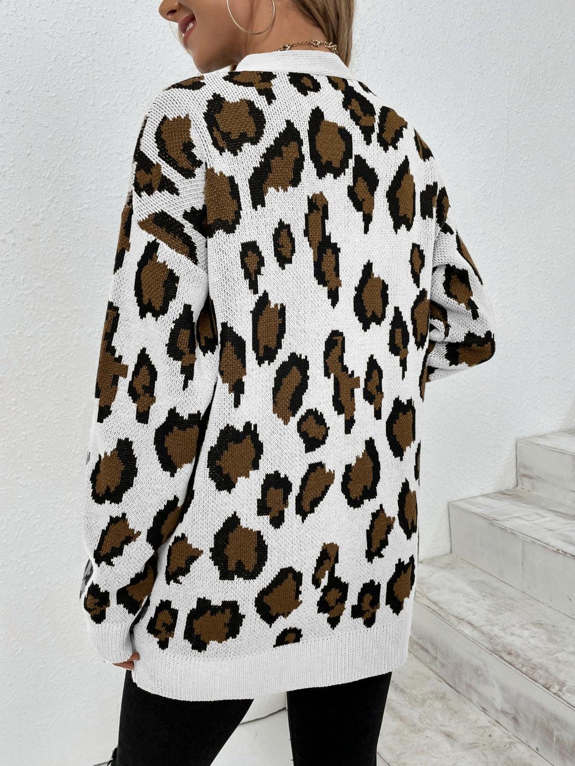 Leopard Open Front Dropped Shoulder Cardigan Carauana Store