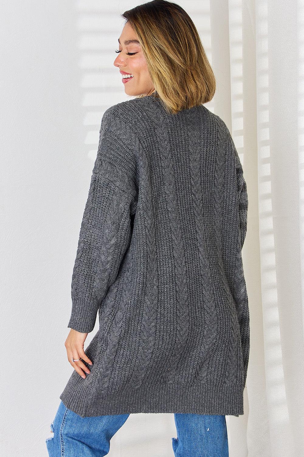Cable-Knit Open Front Dropped Shoulder Cardigan Carauana Store