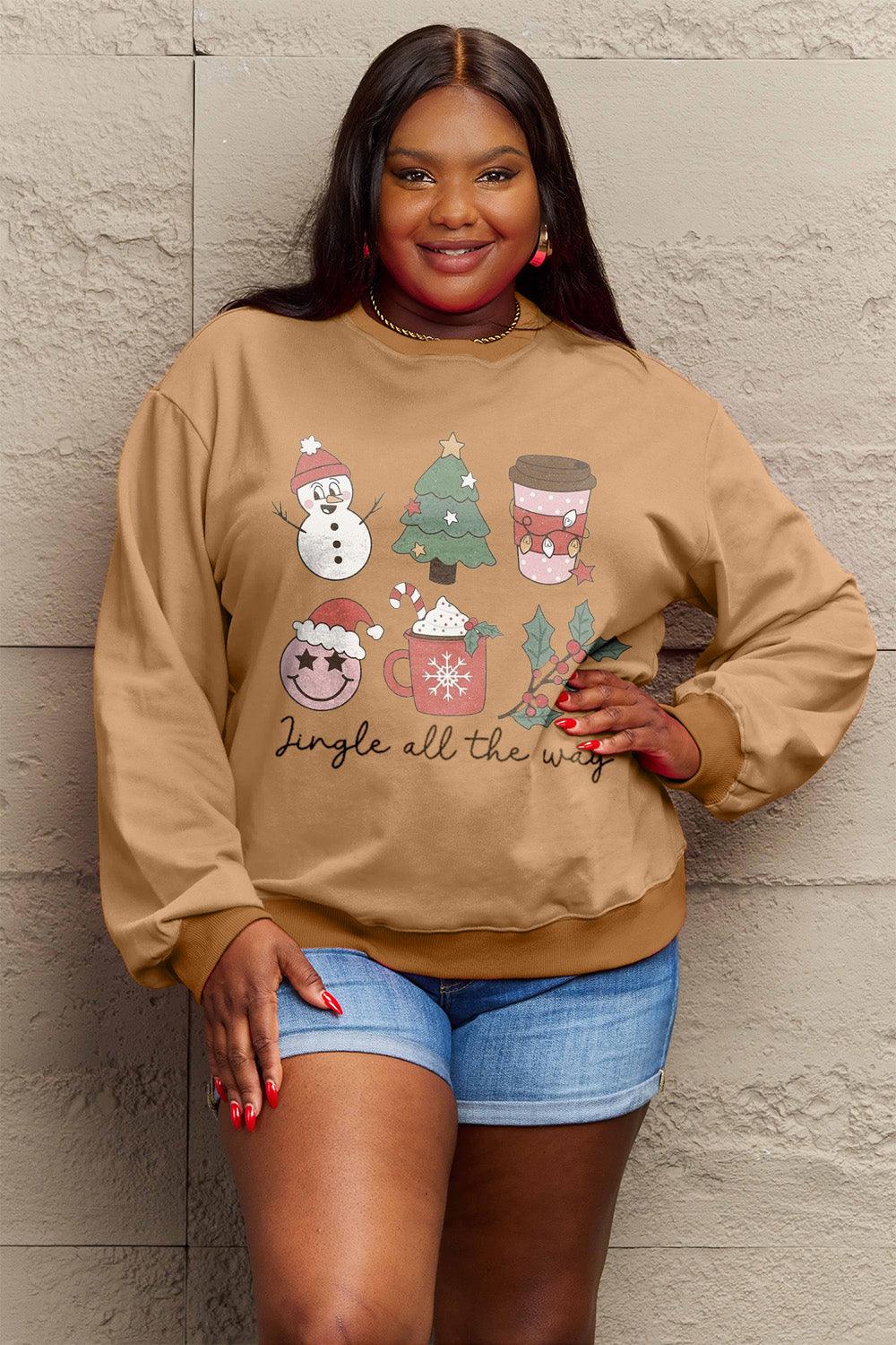 Simply Love Full Size JINGLE ALL THE WAY Long Sleeve Sweatshirt Carauana Store