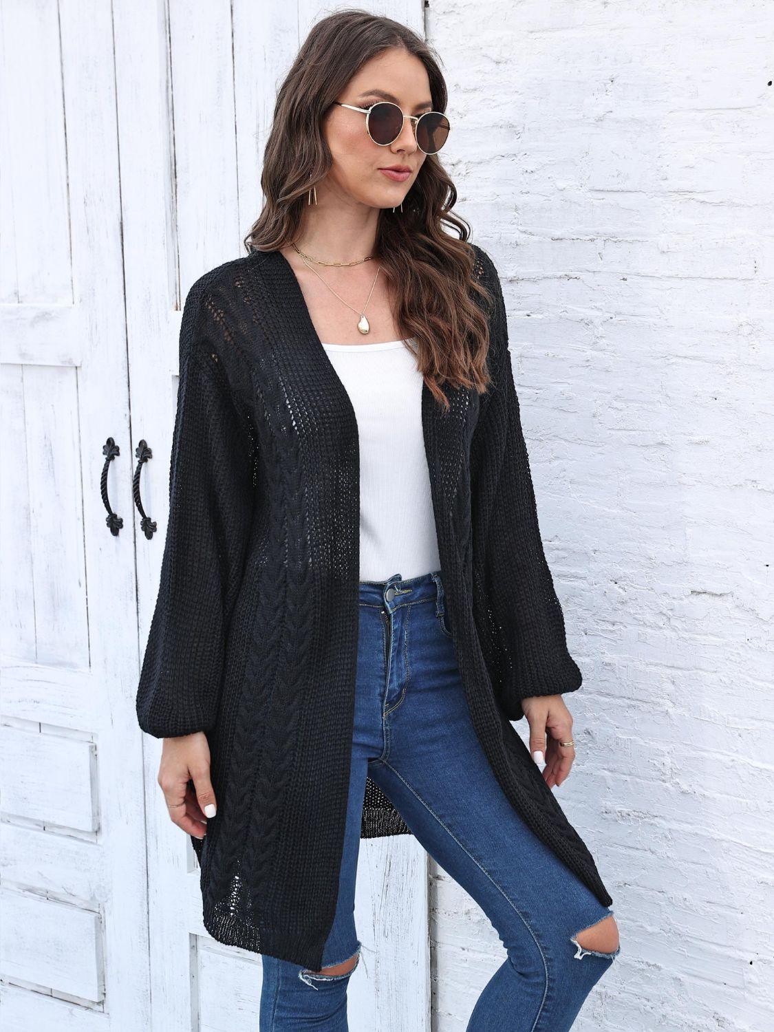 Cable-Knit Open Front Long Sleeve Cardigan Carauana Store