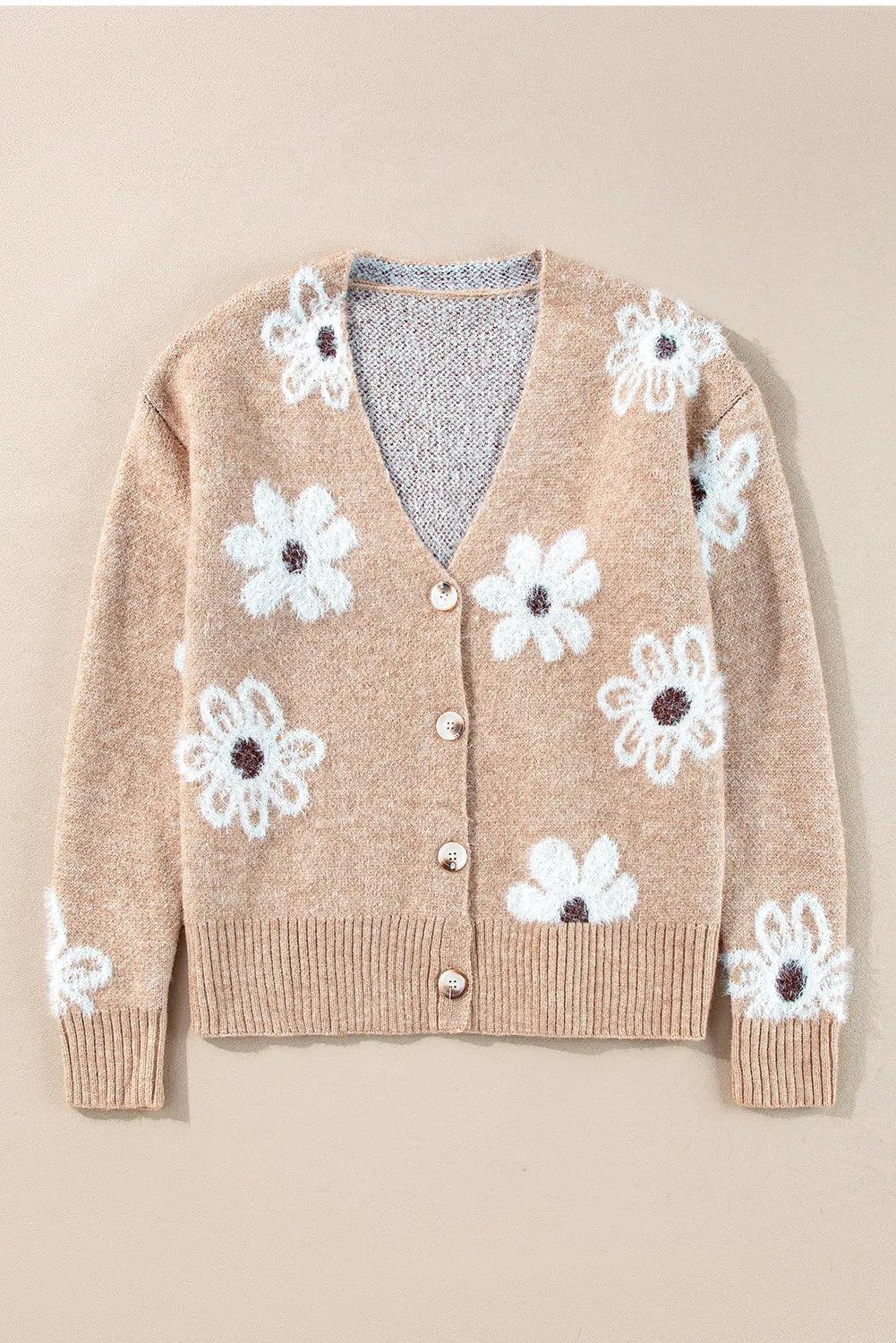 Flower Button Up Long Sleeve Cardigan Carauana Store