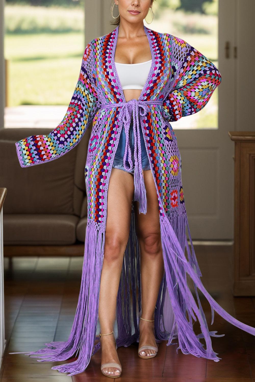 Fringe Tied Long Sleeve Cardigan Carauana Store