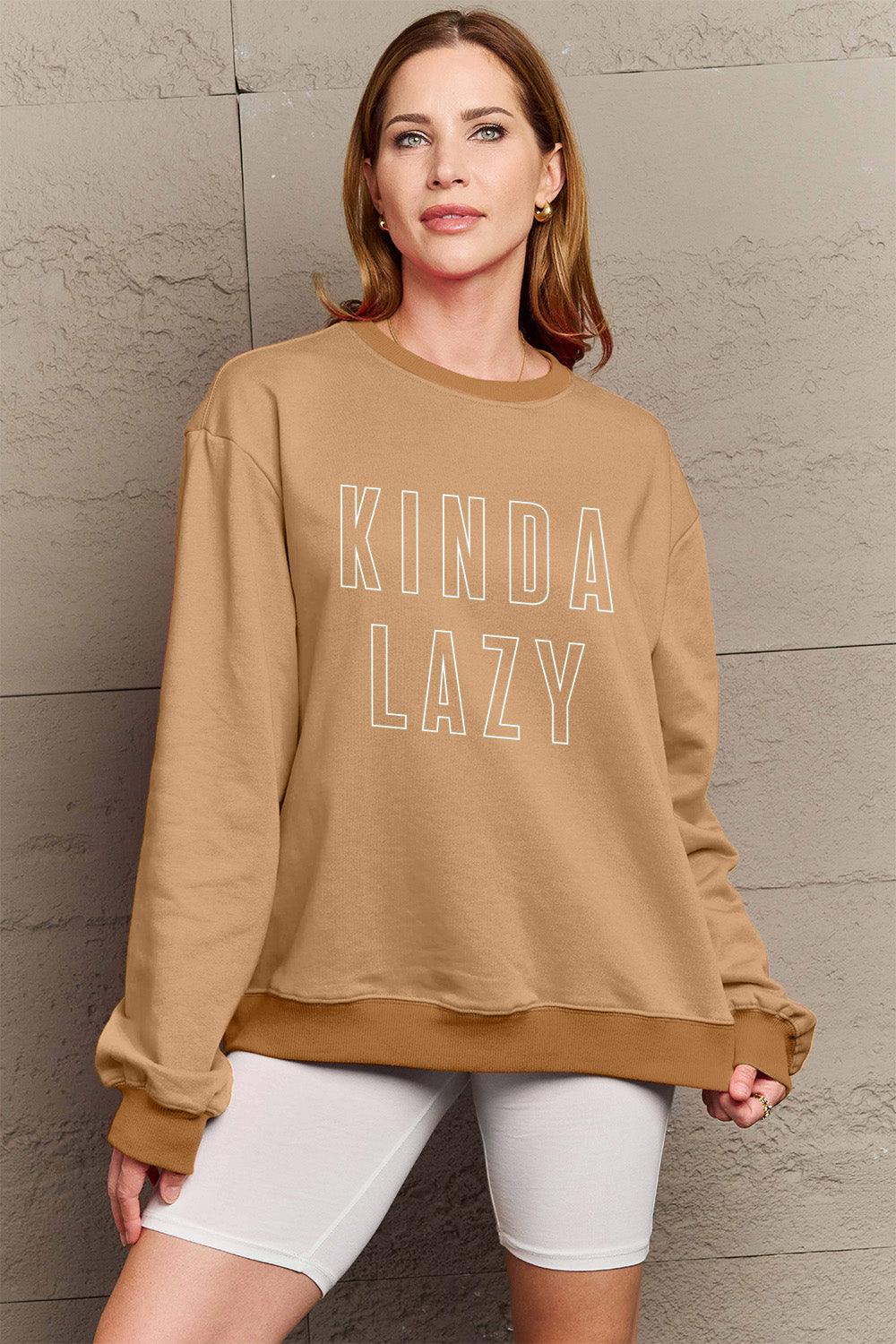 Simply Love Full Size KINDA LAZY Round Neck Sweatshirt Carauana Store