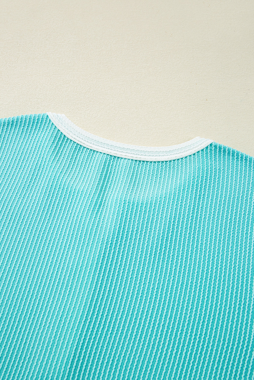 Turquoise Corded Colorblock Buttons Henley T Shirt