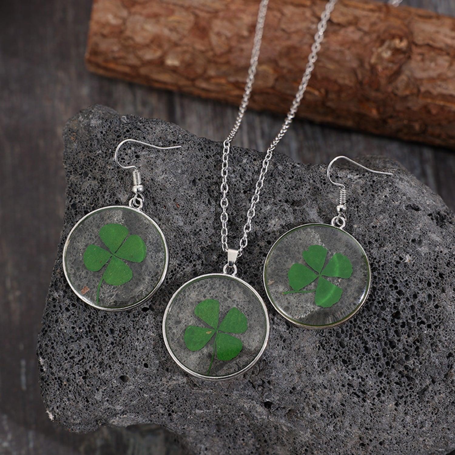 Lucky Clover Alloy Acrylic Earrings and Necklace Jewelry Set Carauana Store