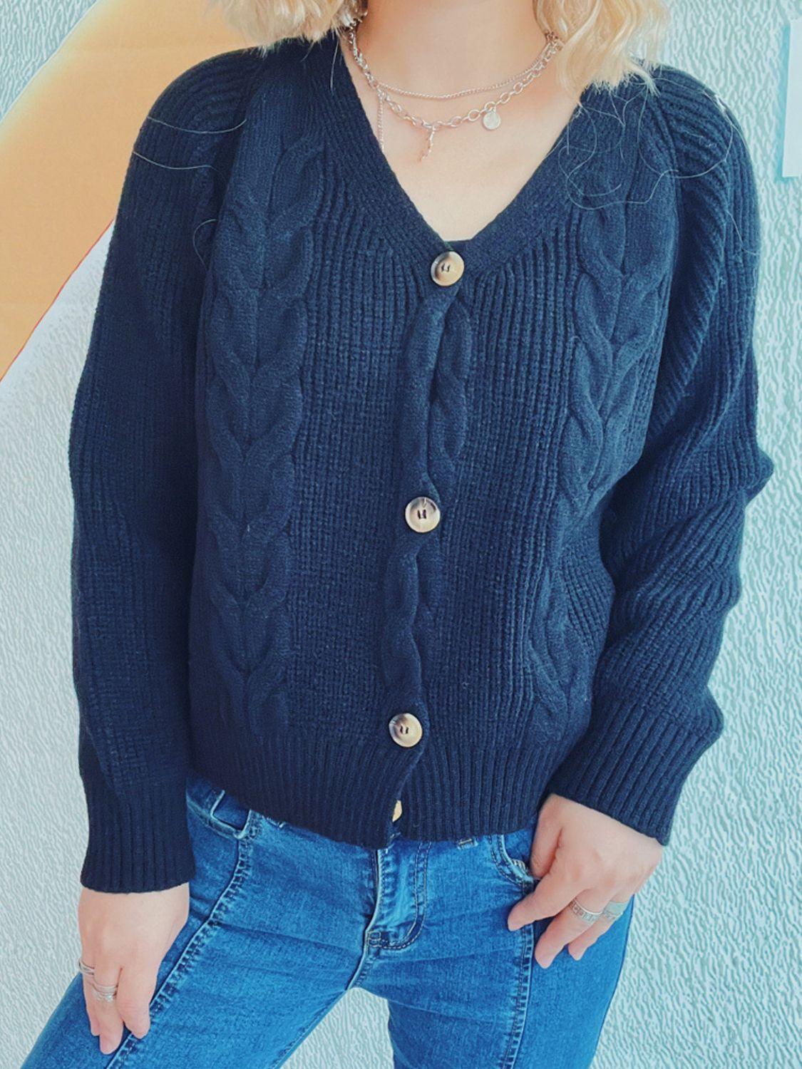 Cable-Knit V-Neck Button Down Long Sleeve Cardigan Carauana Store