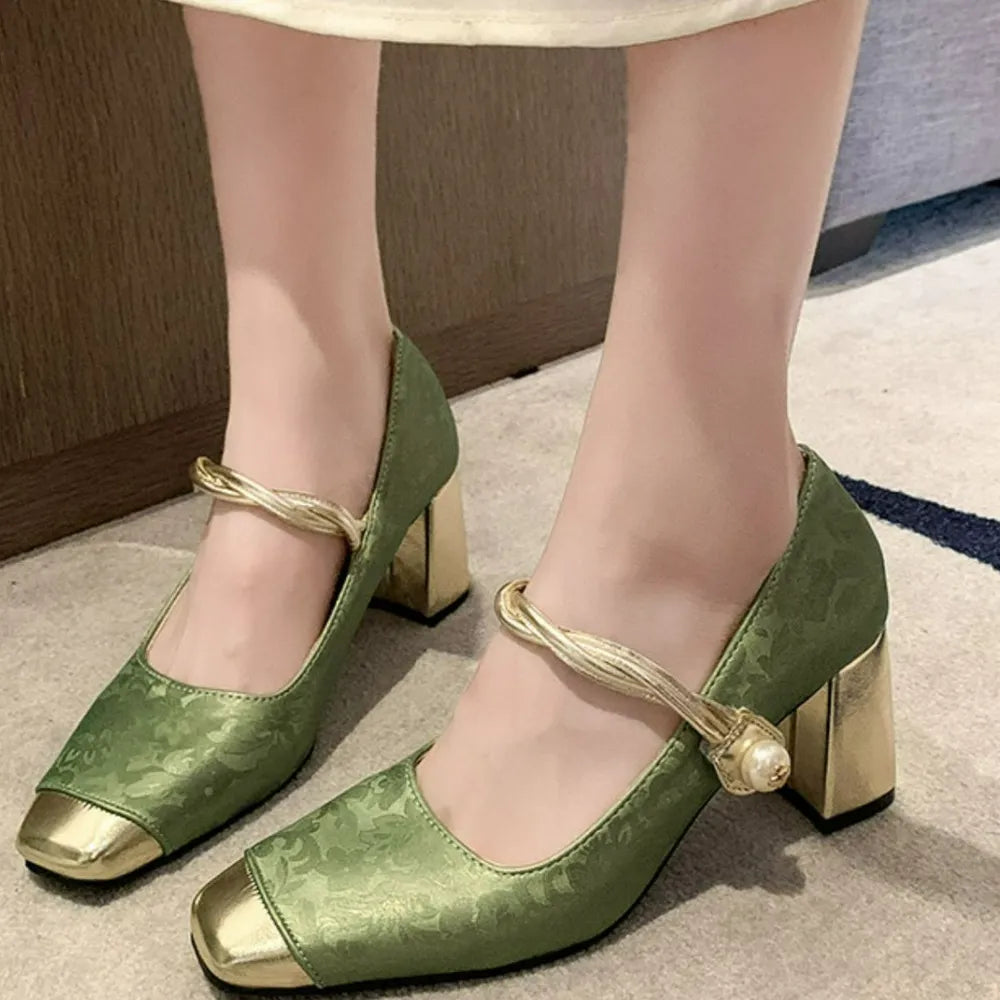 Square Toe Block Heels Pumps Carauana Store