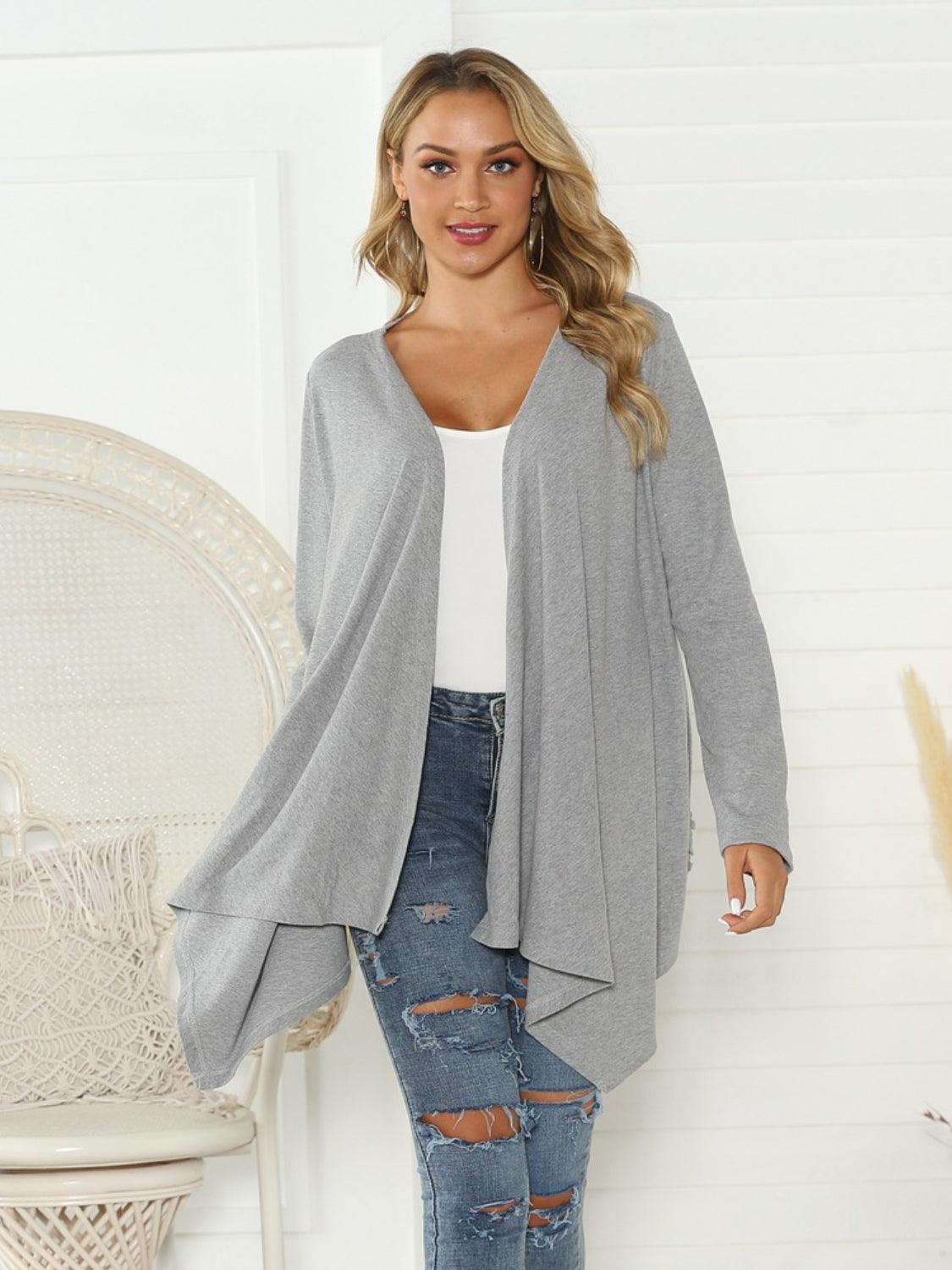 Shiny Floral Open Front Long Sleeve Cardigan Carauana Store