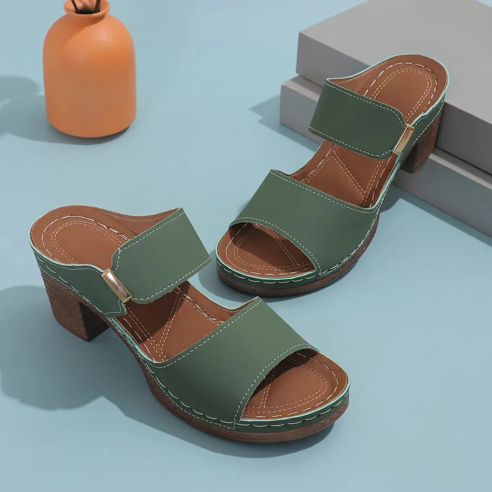 PU Leather Block Heel Sandals Carauana Store