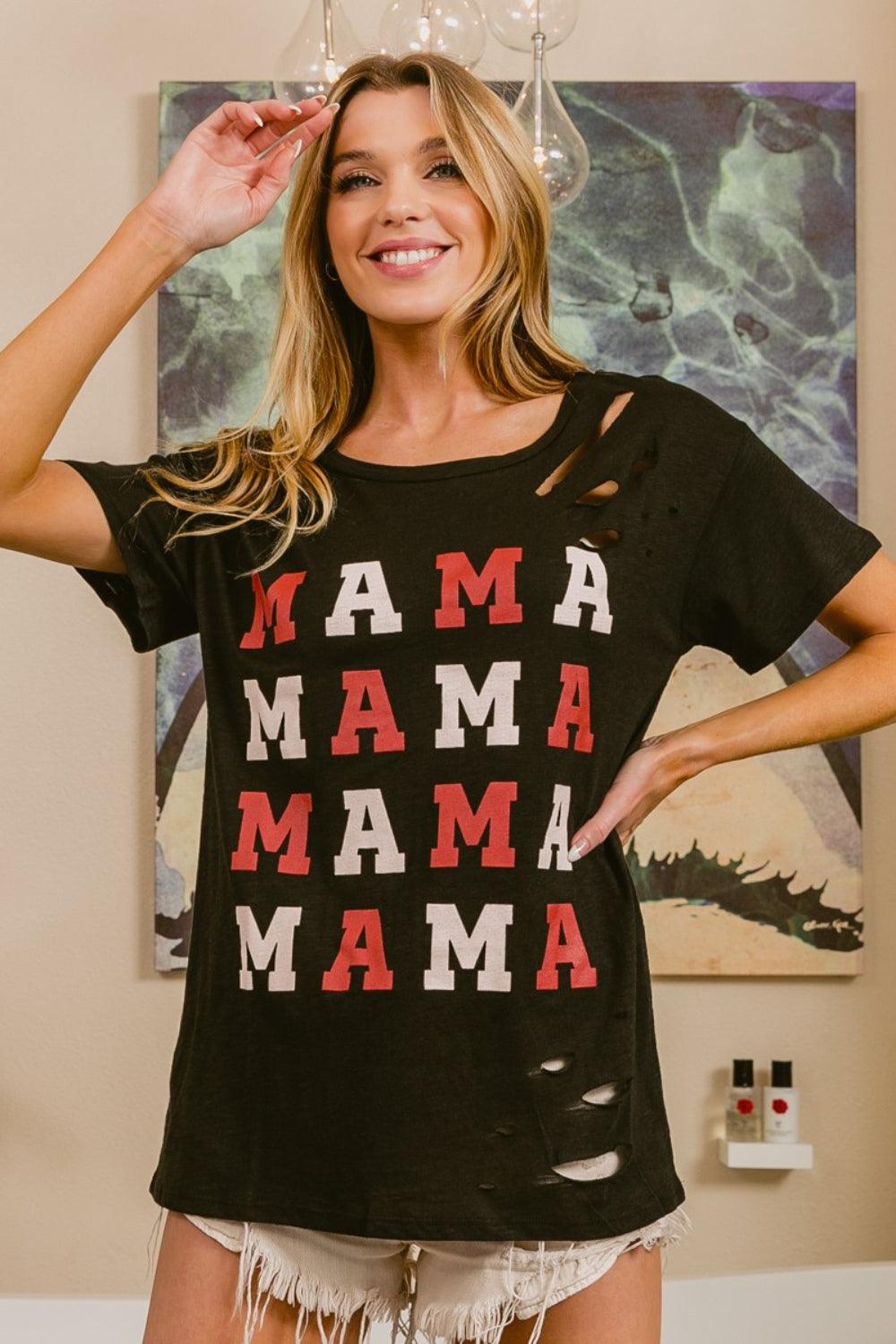 BiBi MAMA Graphic Distressed Short Sleeve T-Shirt Carauana Store