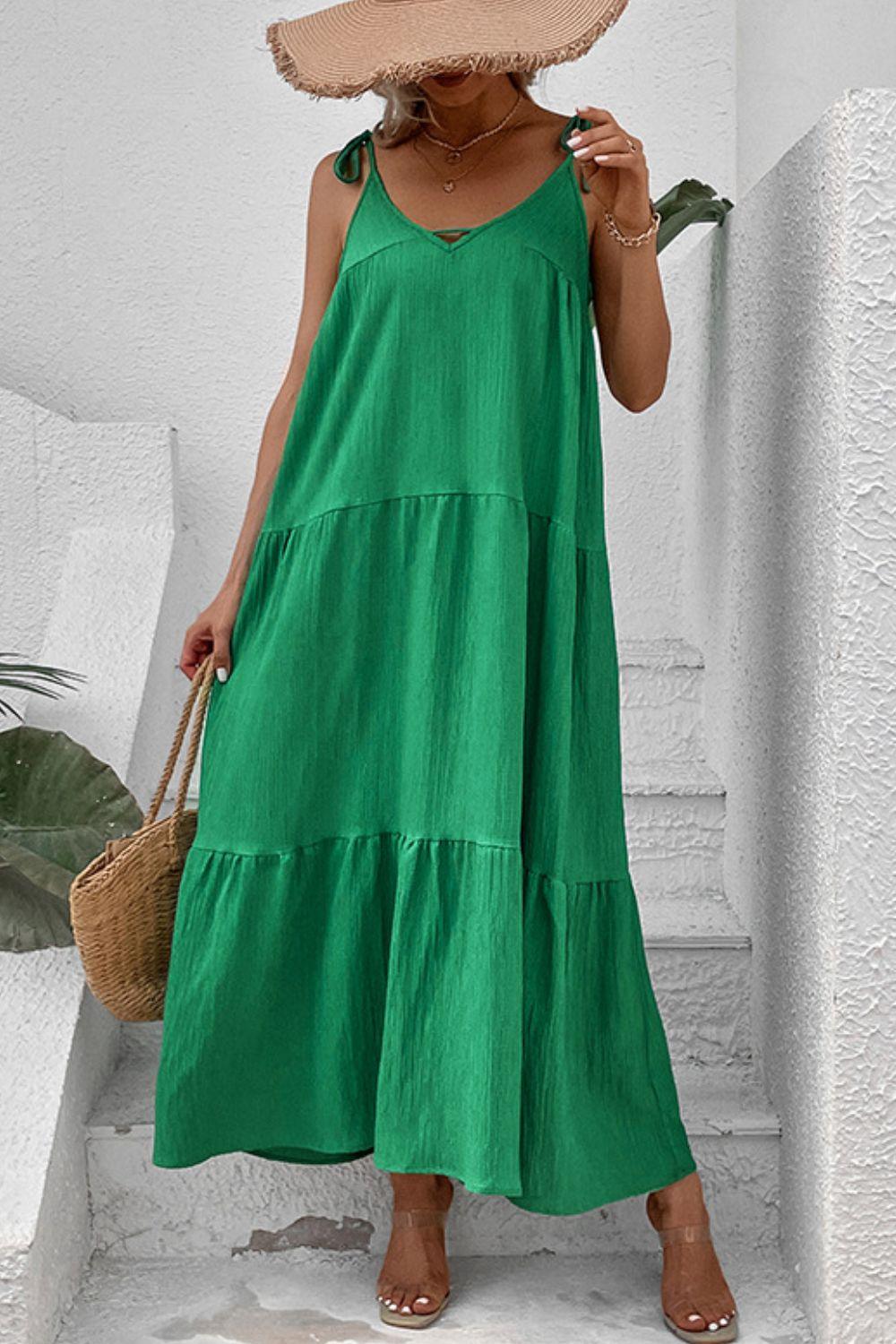 Tie-Shoulder Tiered Maxi Dress Carauana Store