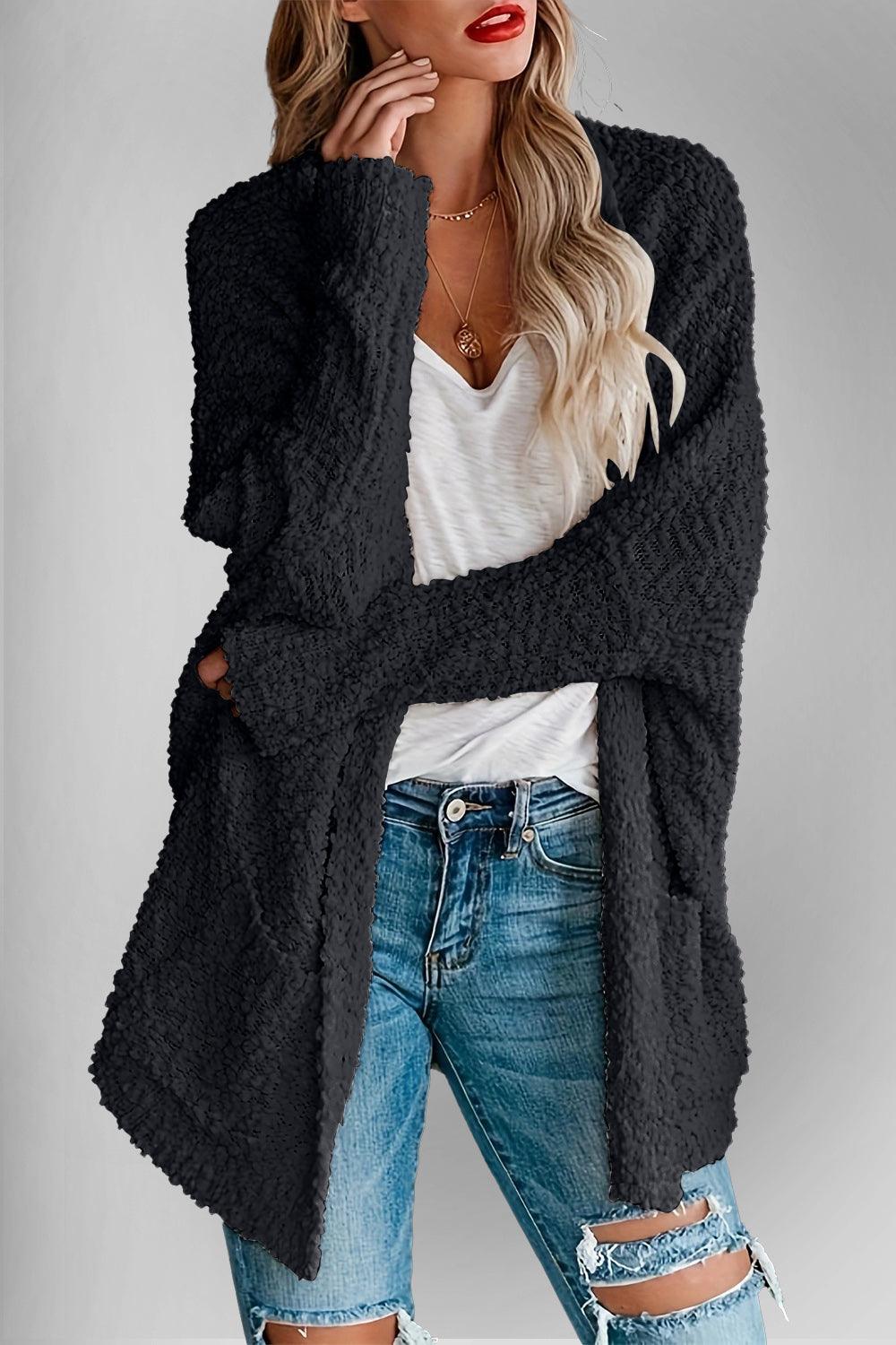 Double Take Pocketed Open Front Long Sleeve Cardigan Carauana Store