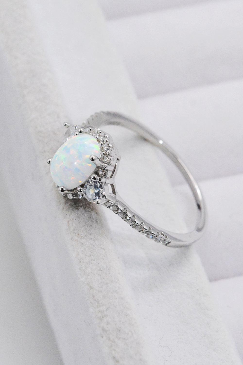 925 Sterling Silver Platinum-Plated Opal Ring Carauana Store