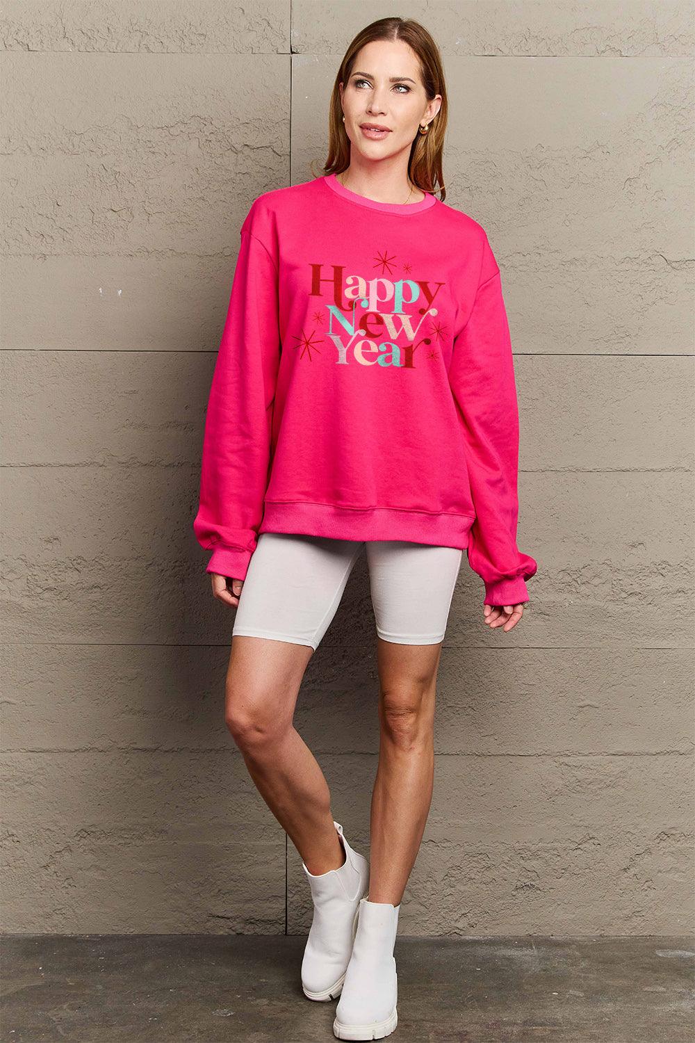 Simply Love Full Size HAPPY NEW YEAR Round Neck Sweatshirt Carauana Store